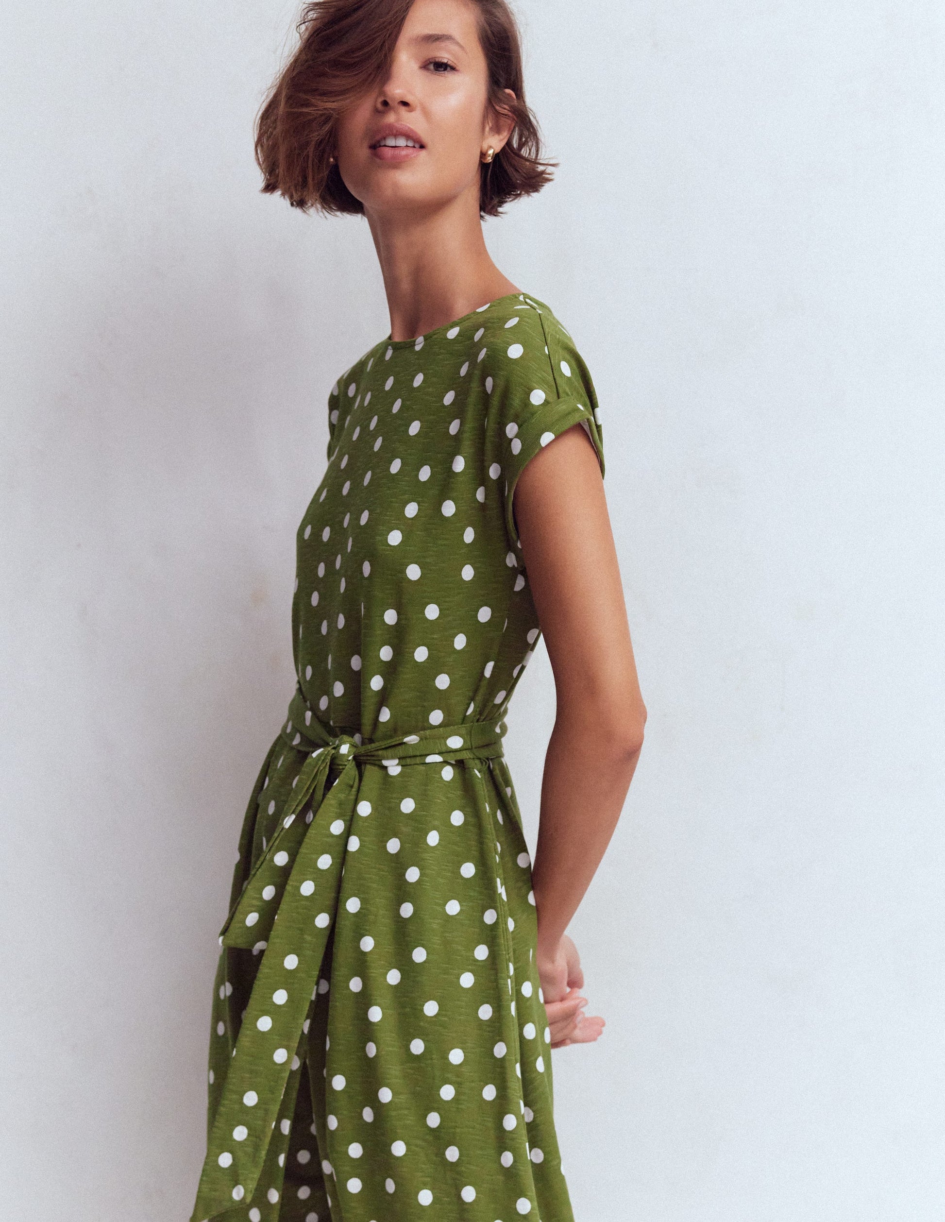 Eve Jersey Midi Dress-Olive, Painted Dot Spaced-2