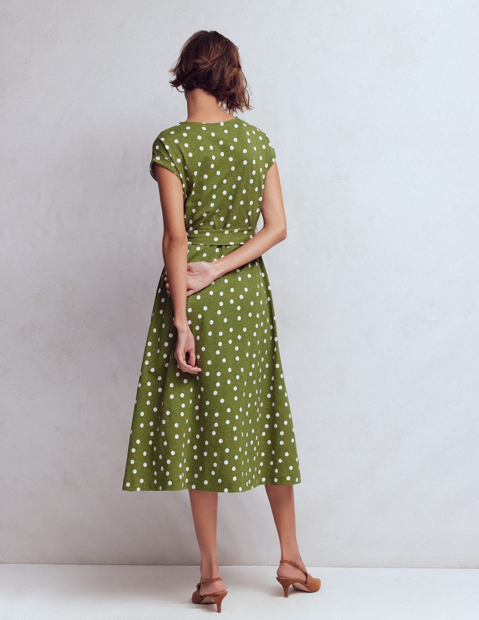 Eve Jersey Midi Dress-Olive, Painted Dot Spaced-3