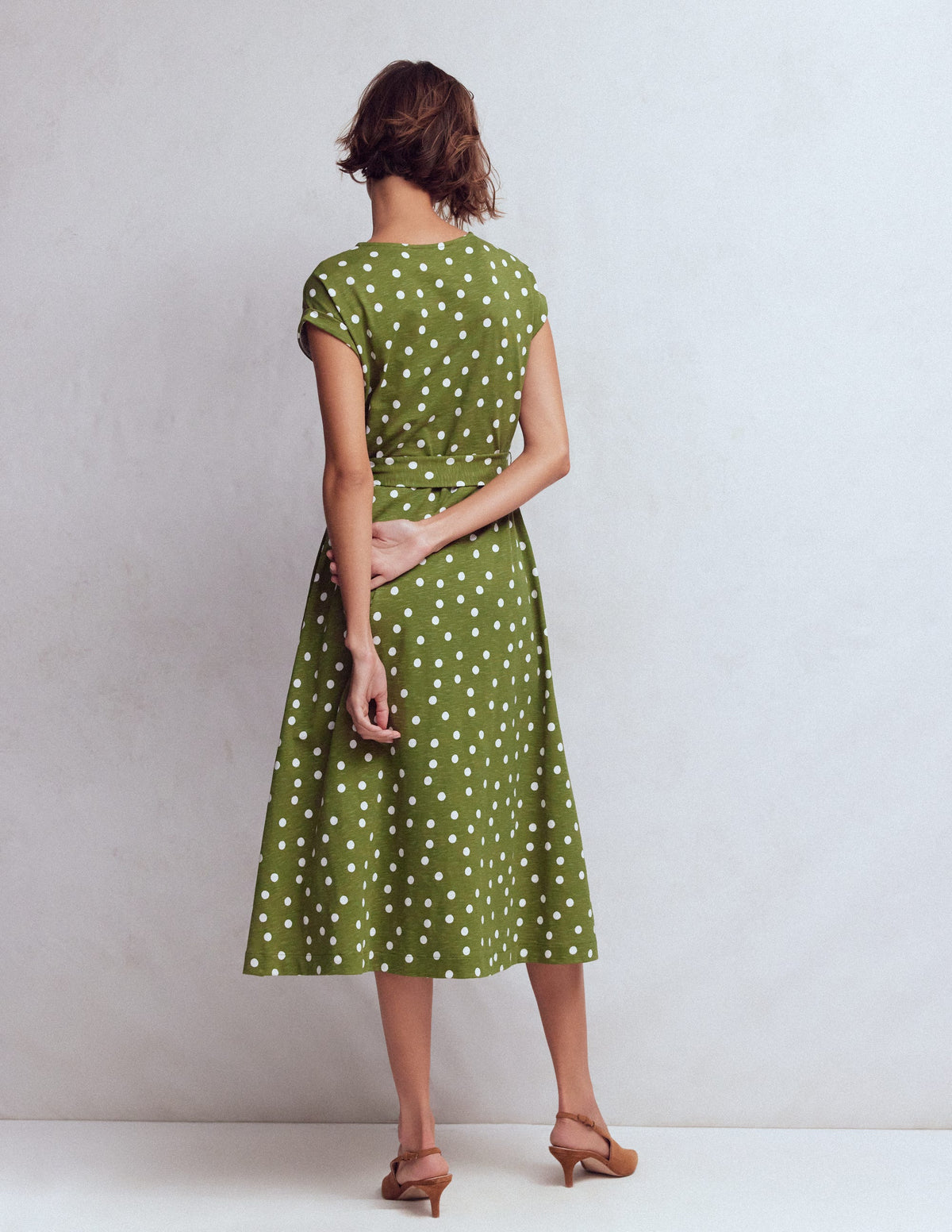 Eve Jersey Midi Dress-Olive, Painted Dot Spaced - Image 3