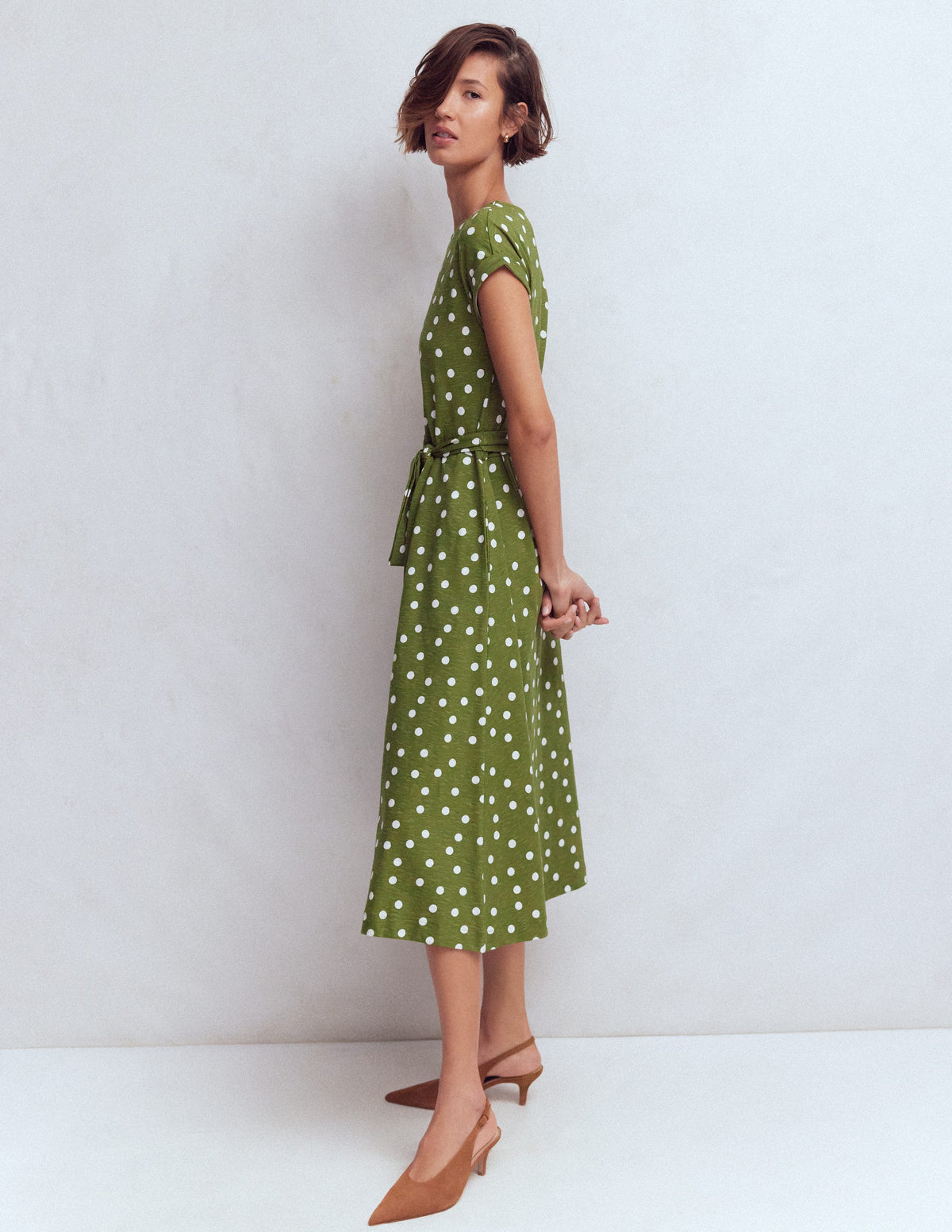 Eve Jersey Midi Dress-Olive, Painted Dot Spaced - Image 4