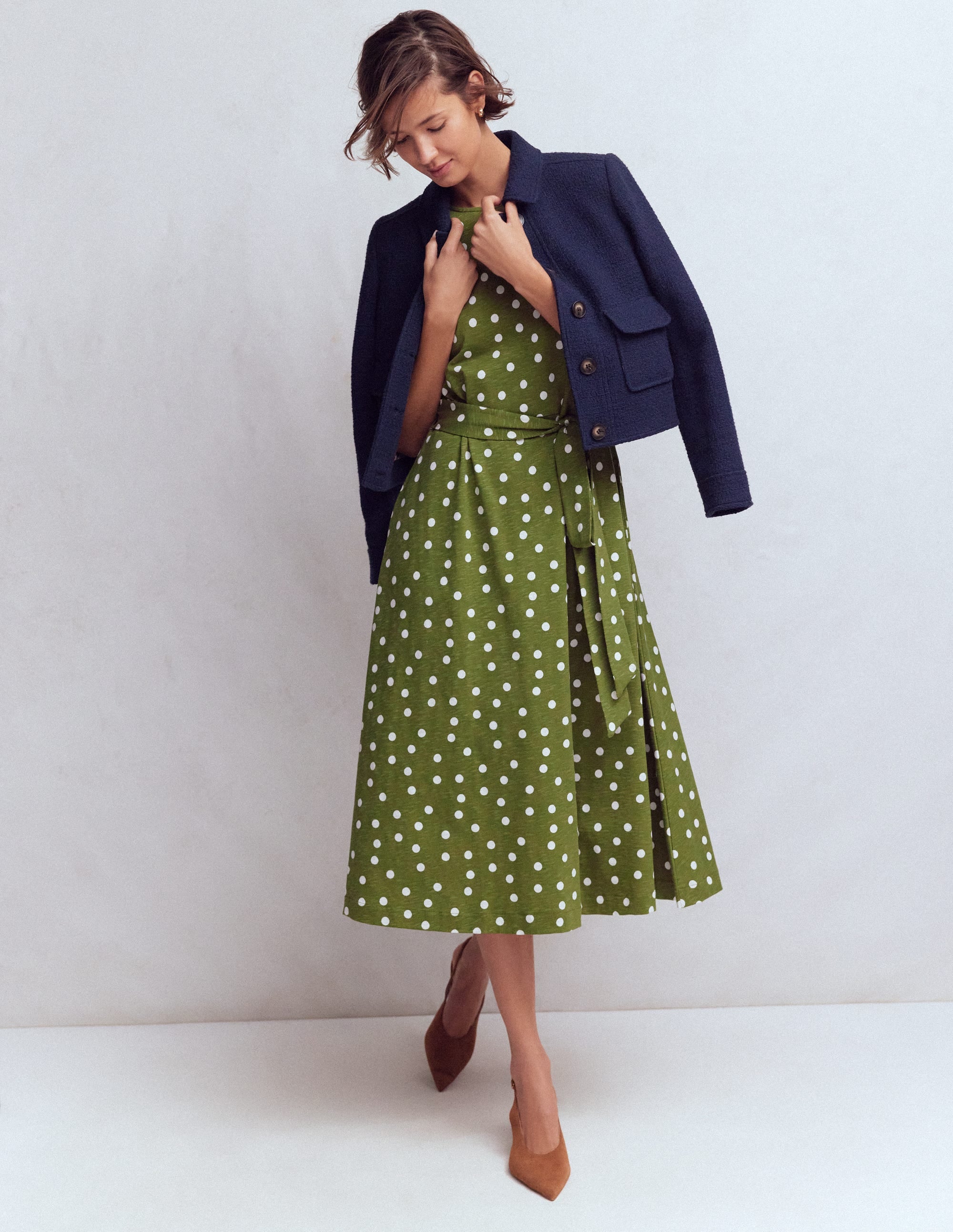 Eve Jersey Midi Dress-Olive, Painted Dot Spaced - Image 5