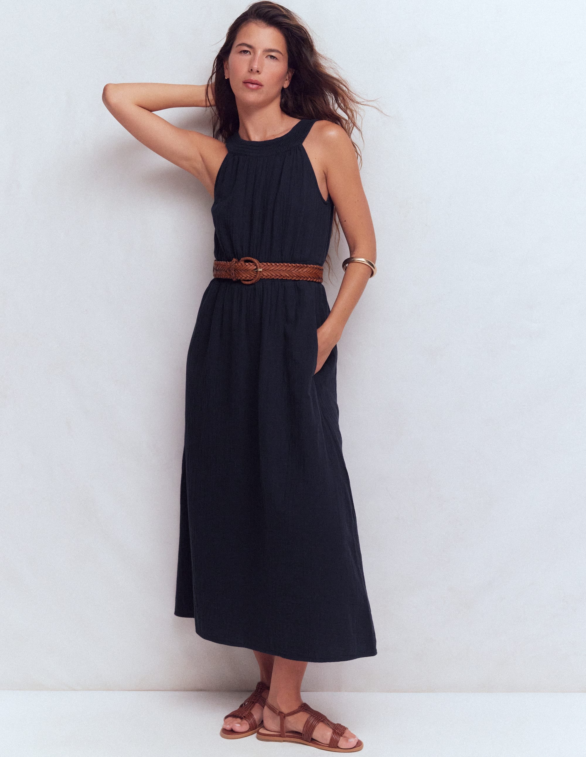 Daphne Double Cloth Dress-NAVY - Image 1
