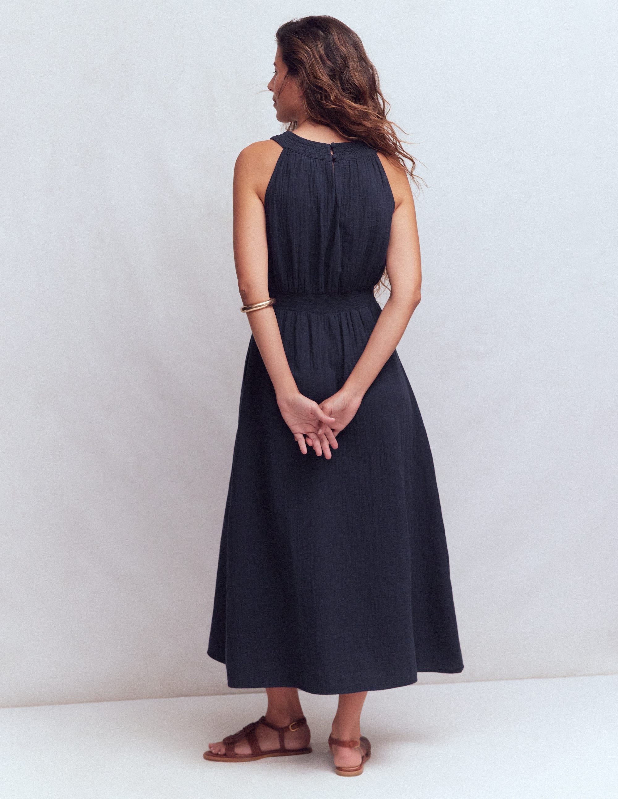 Daphne Double Cloth Dress-NAVY - Image 3