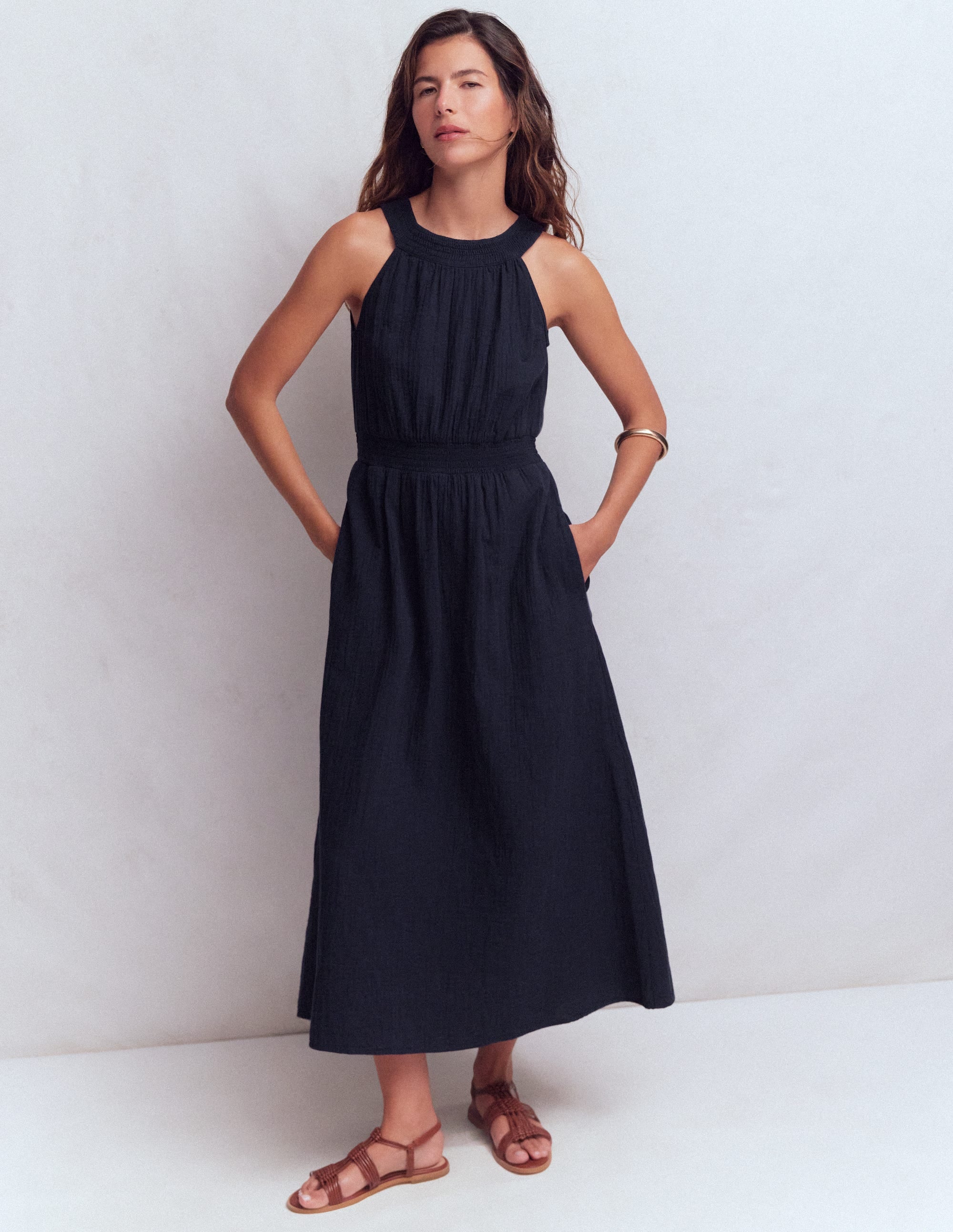 Daphne Double Cloth Dress-NAVY - Image 4