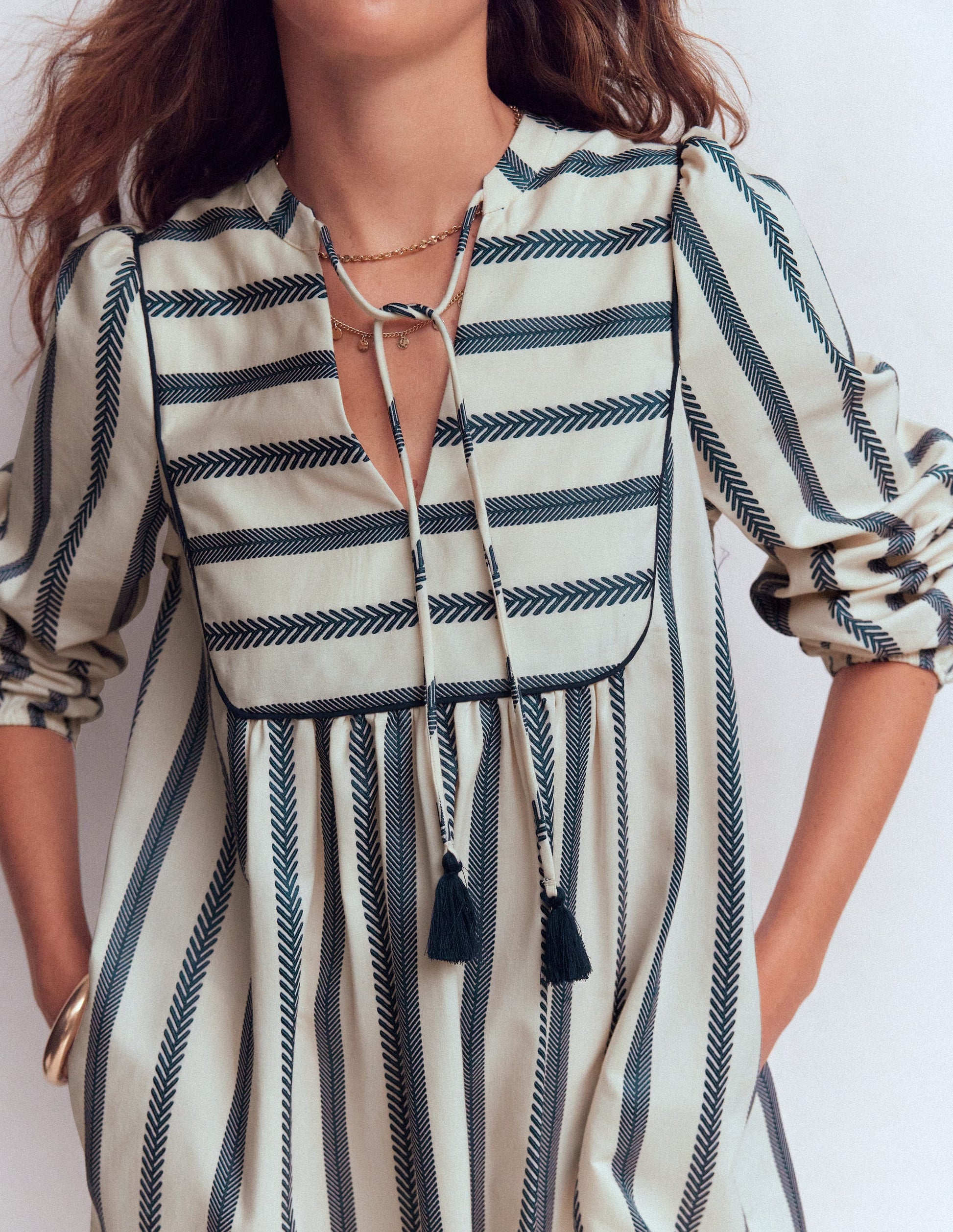 Pia Cotton Yoke Dress-Blue Stripe-3