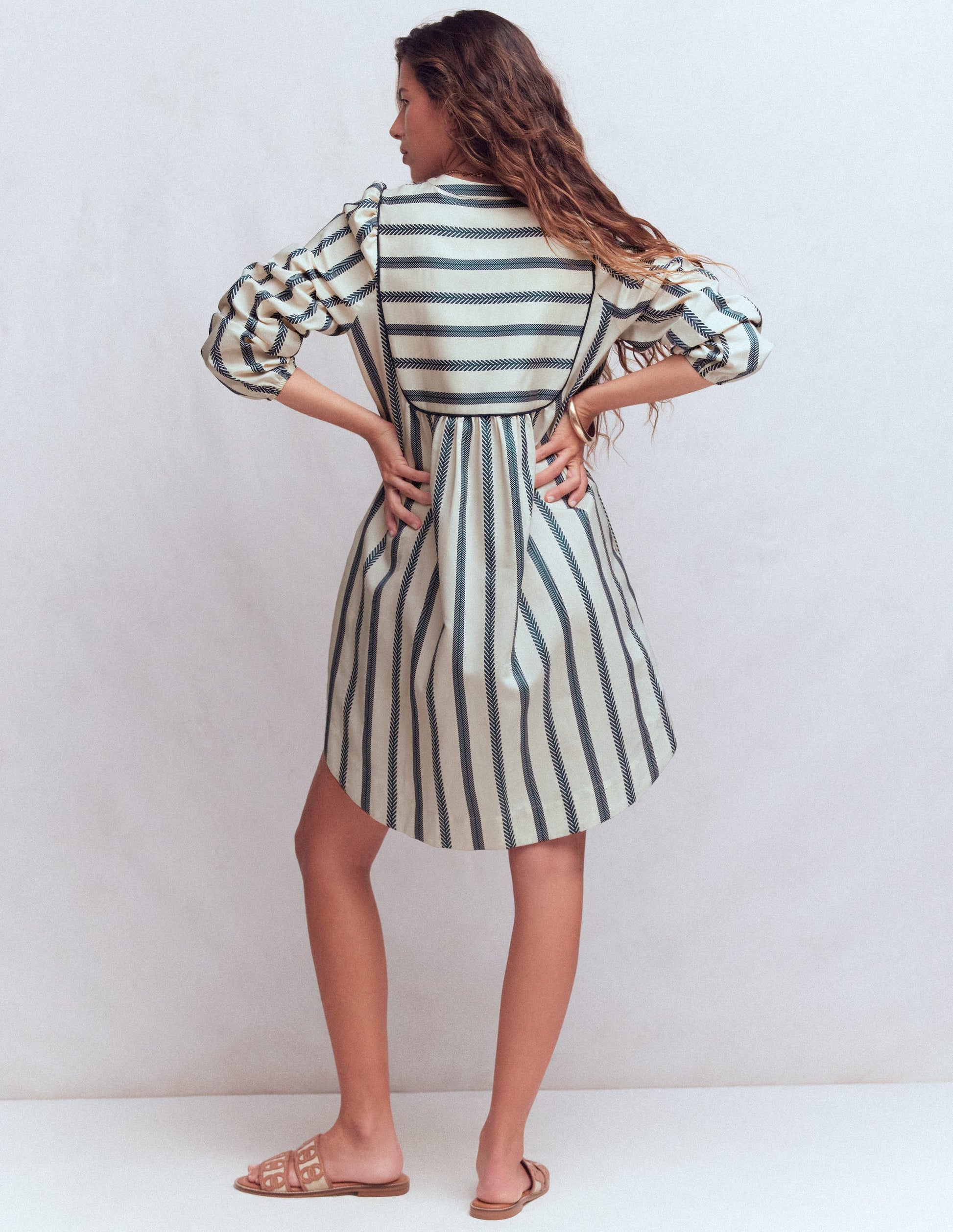 Pia Cotton Yoke Dress-Blue Stripe-4