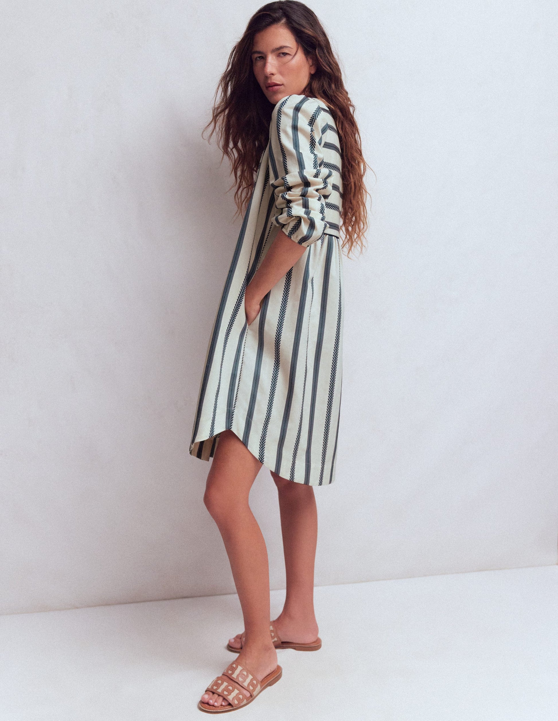 Pia Cotton Yoke Dress-Blue Stripe-6