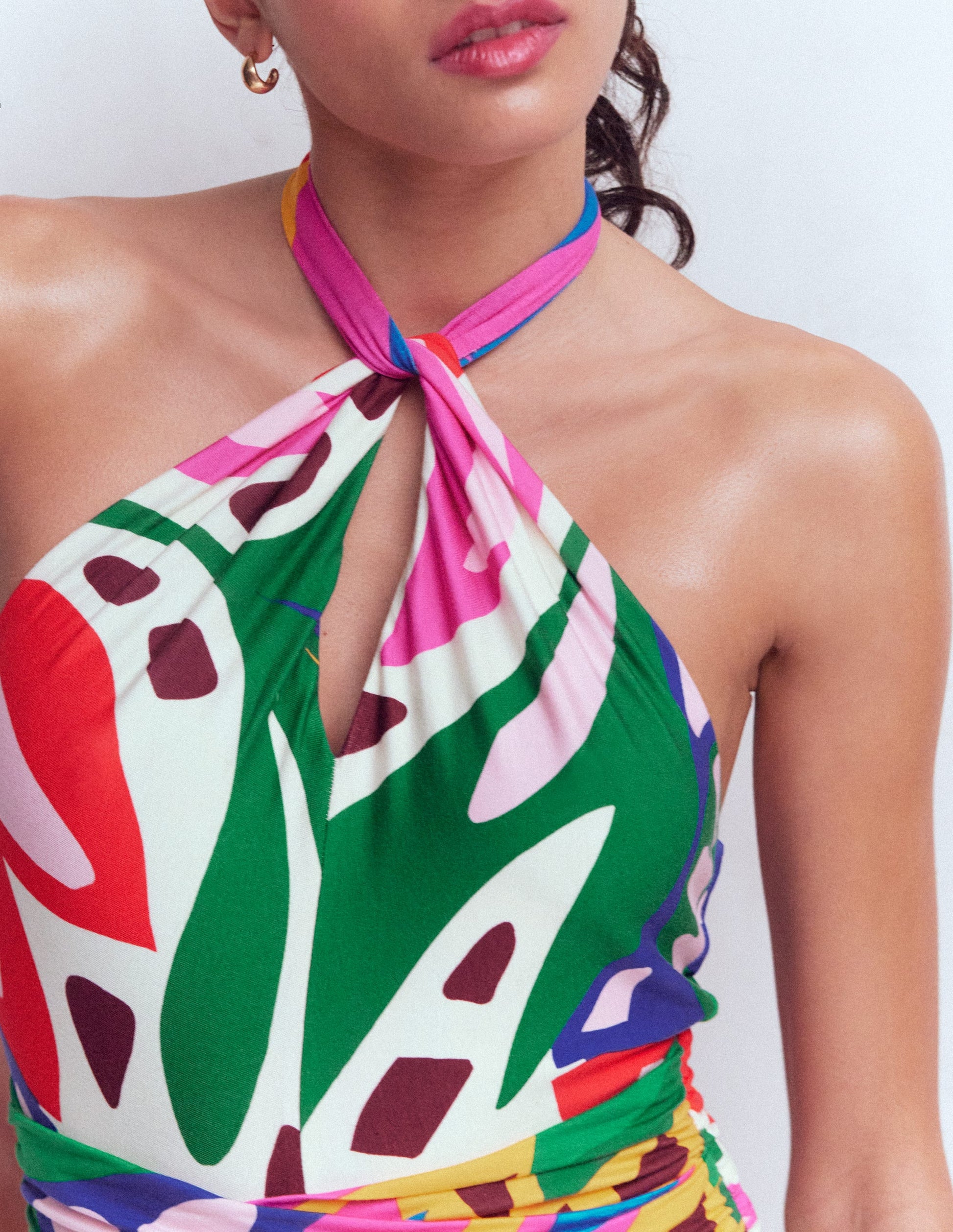 Sydney Twist Neck Jersey Dress-Multi, Leafy Cascade-2