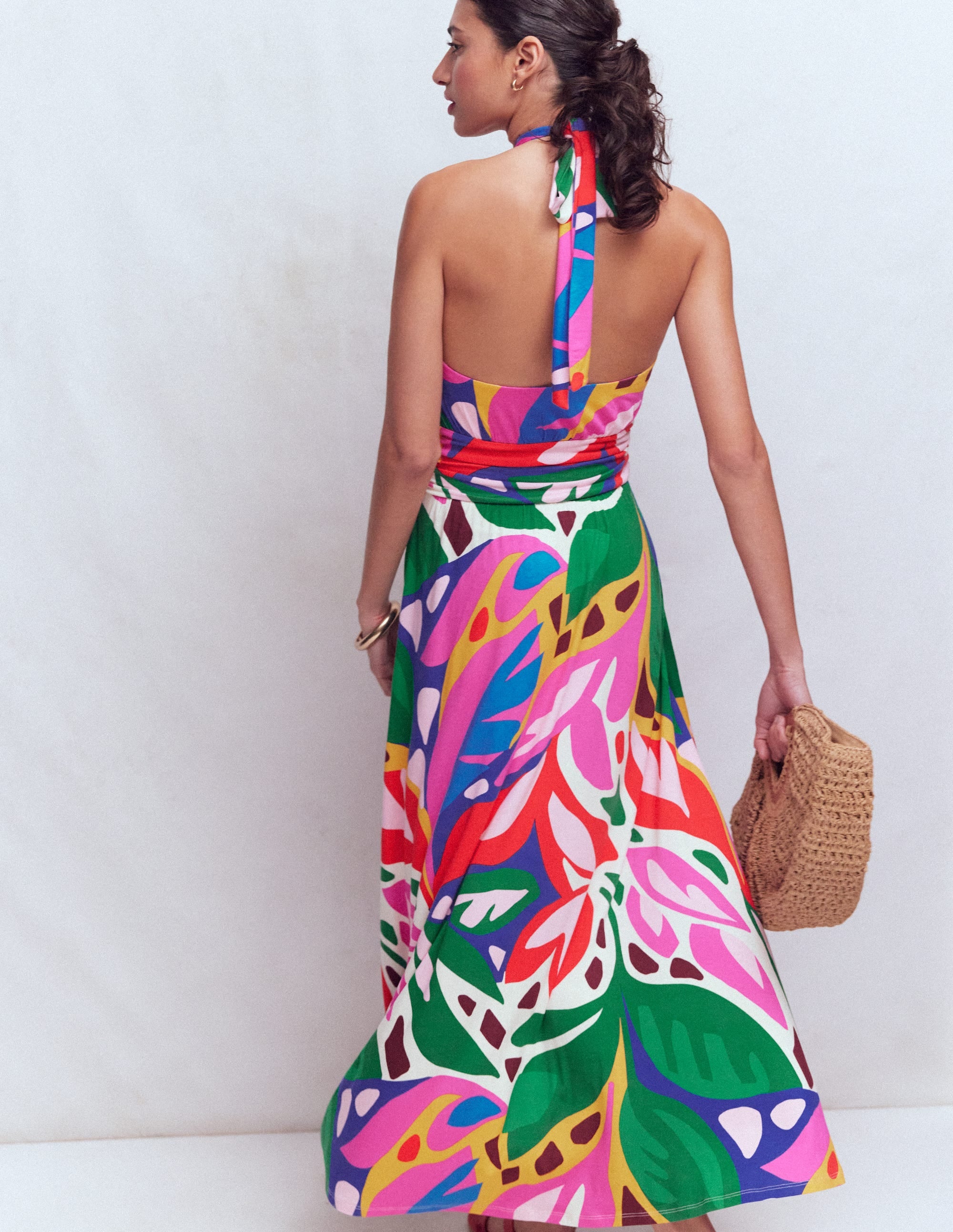Sydney Twist Neck Jersey Dress-Multi, Leafy Cascade - Image 3