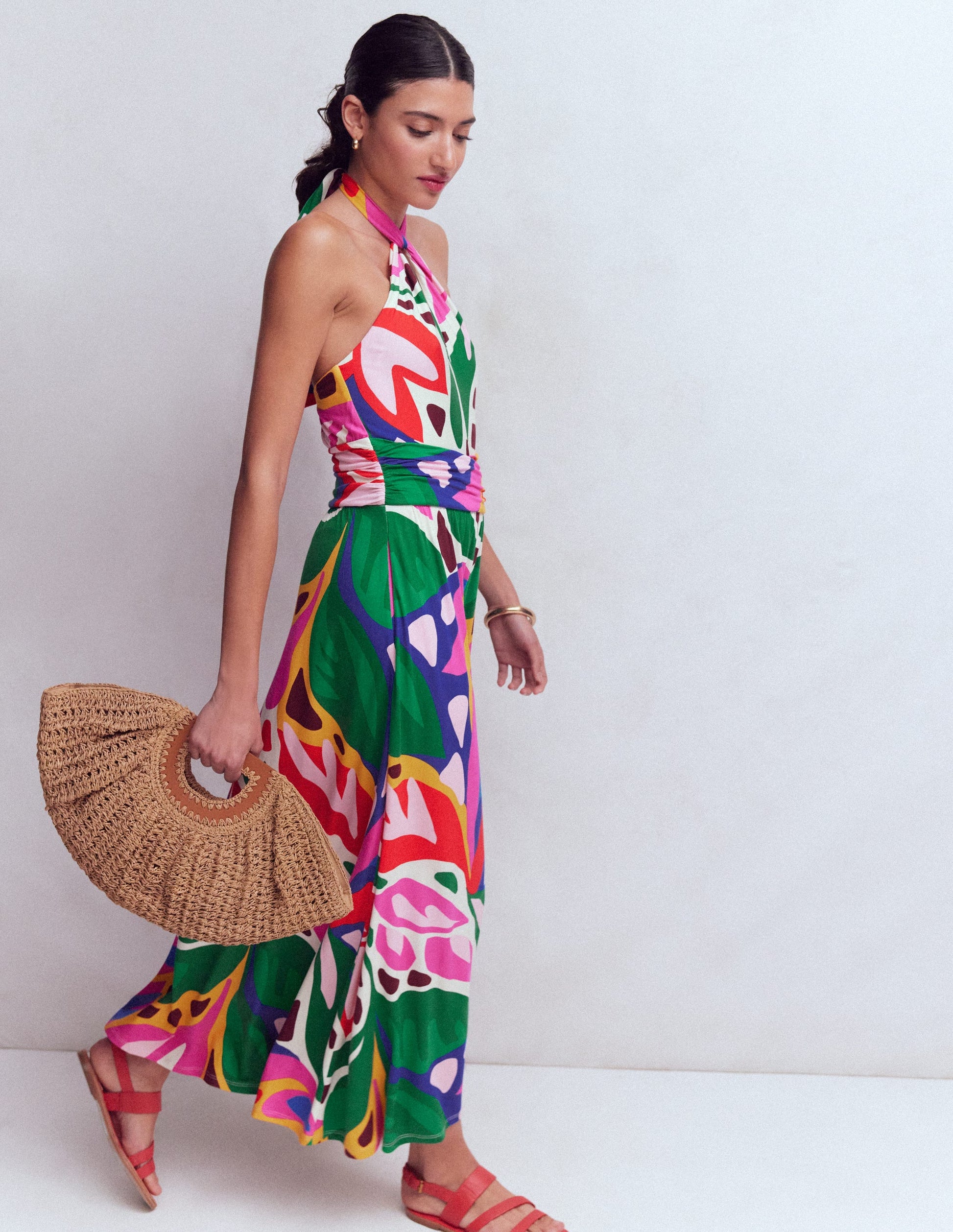 Sydney Twist Neck Jersey Dress-Multi, Leafy Cascade-4