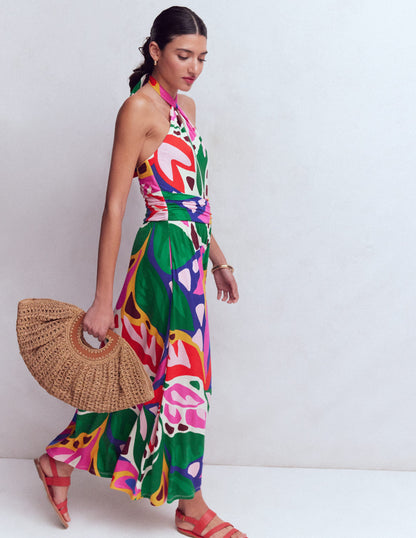 Sydney Twist Neck Jersey Dress-Multi, Leafy Cascade-4