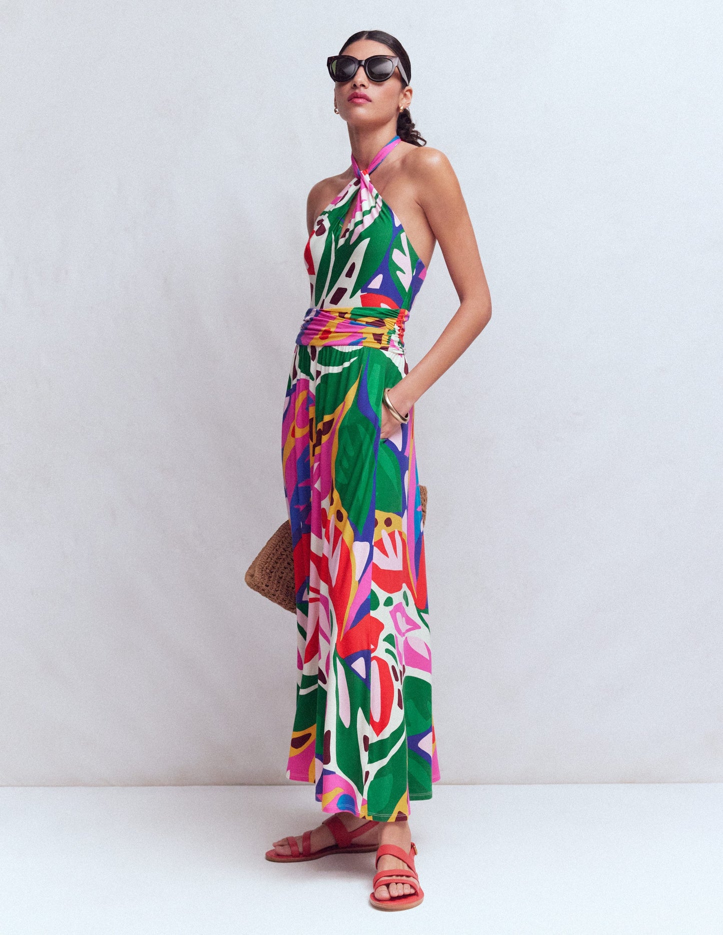 Sydney Twist Neck Jersey Dress-Multi, Leafy Cascade