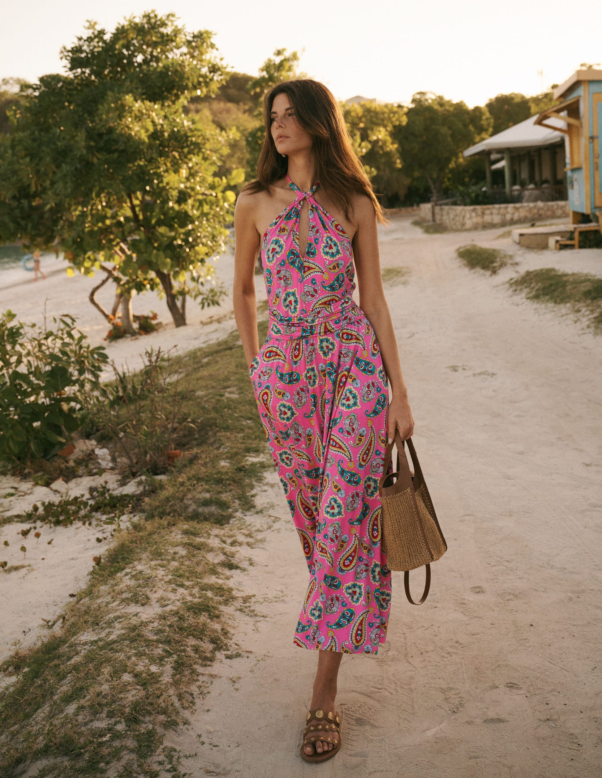 boden jersey dress Sydney Twist Neck Jersey Dress-Pink Paisley