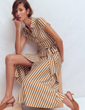 Marcia Jersey Shirt Dress-Cognac and Ivory Stripe