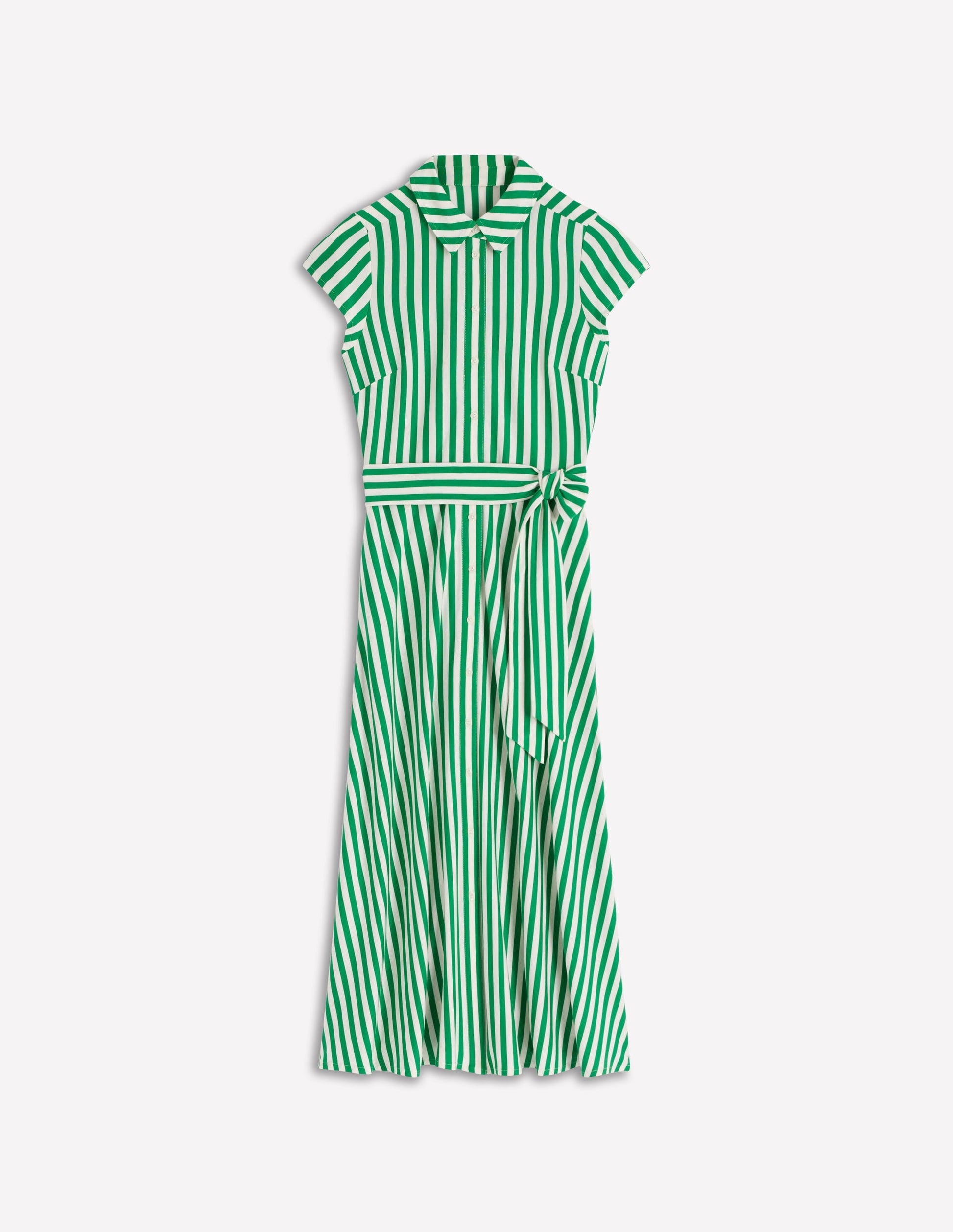 Marcia Jersey Shirt Dress-Green and Ivory Stripe-10