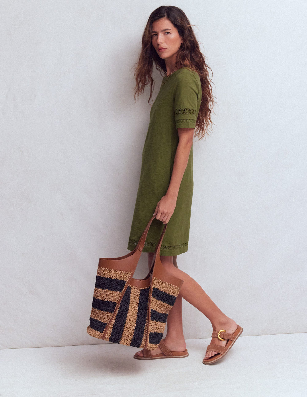 Hattie Jersey T-shirt Dress-Olive - Image 1