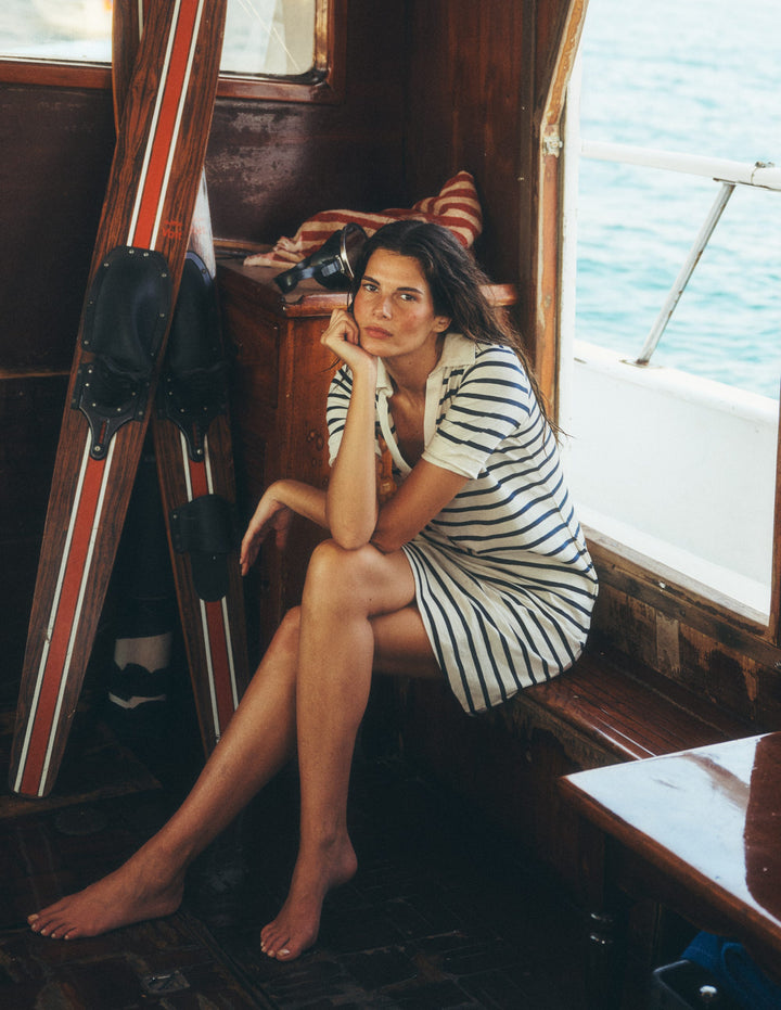 Tilda Jersey T-shirt Dress-Navy and Ivory Stripe