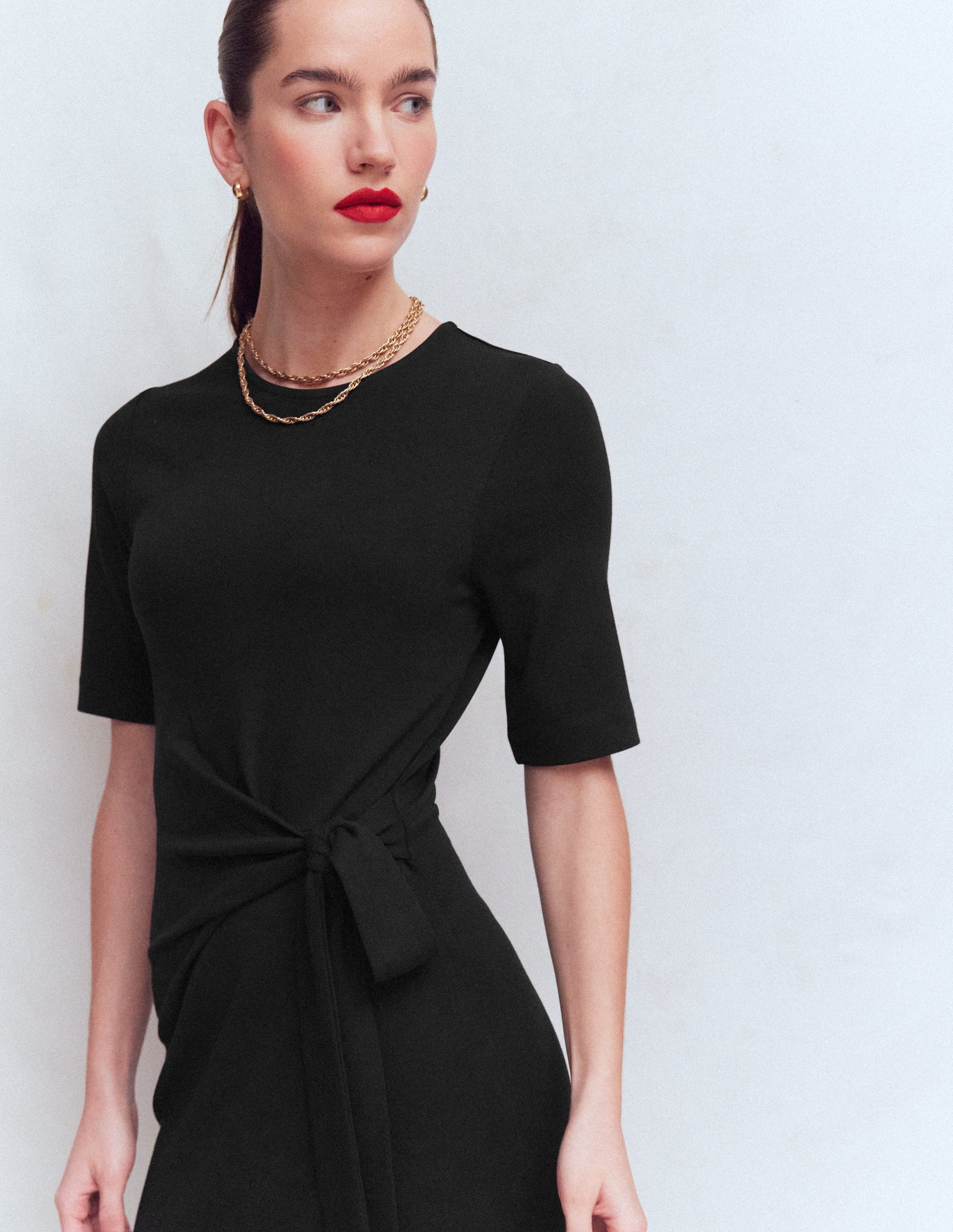 Zinnia Tie Ponte Midi Dress-Black-2