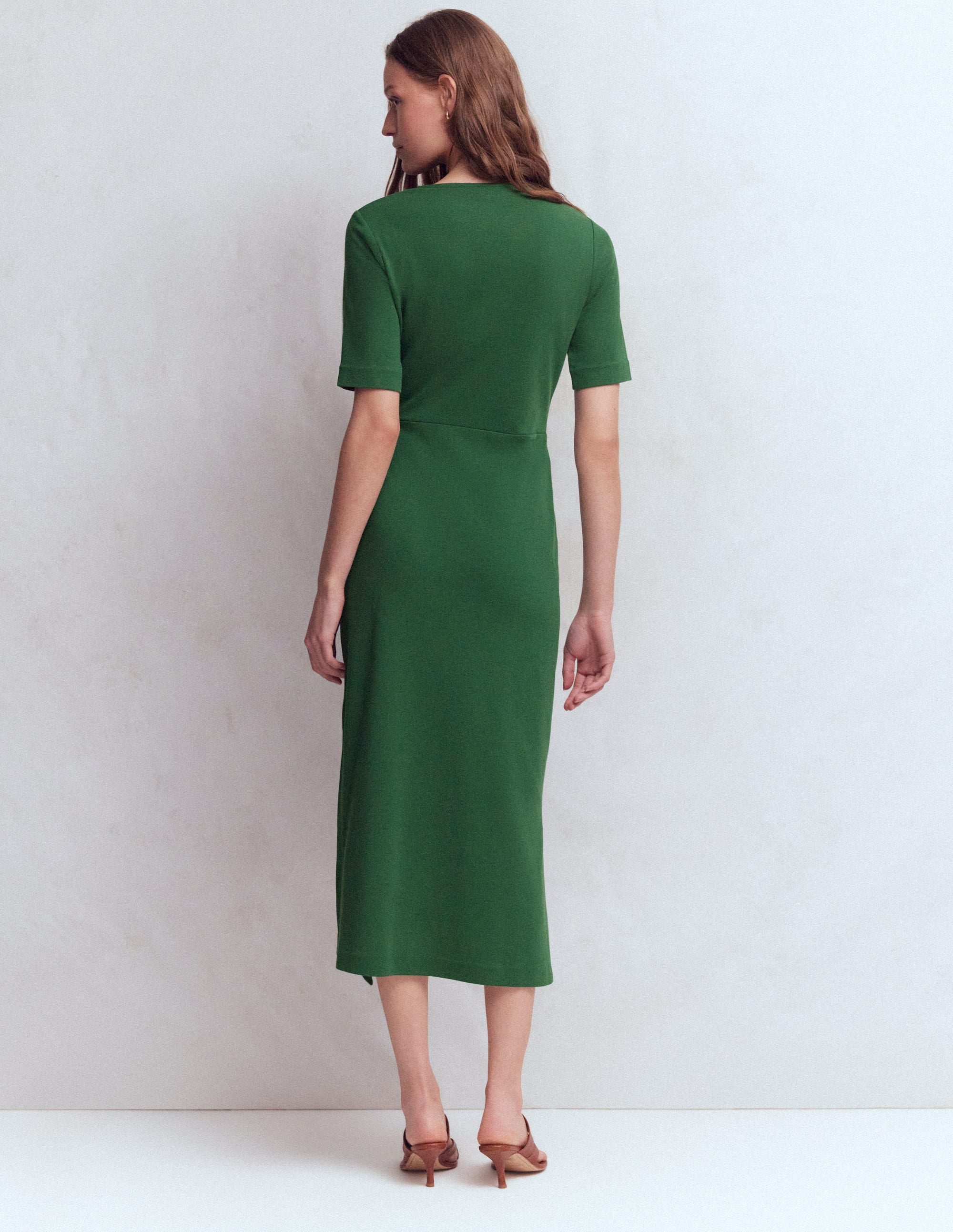 Zinnia Tie Jersey Ponte Dress-Hunter Green - Image 3