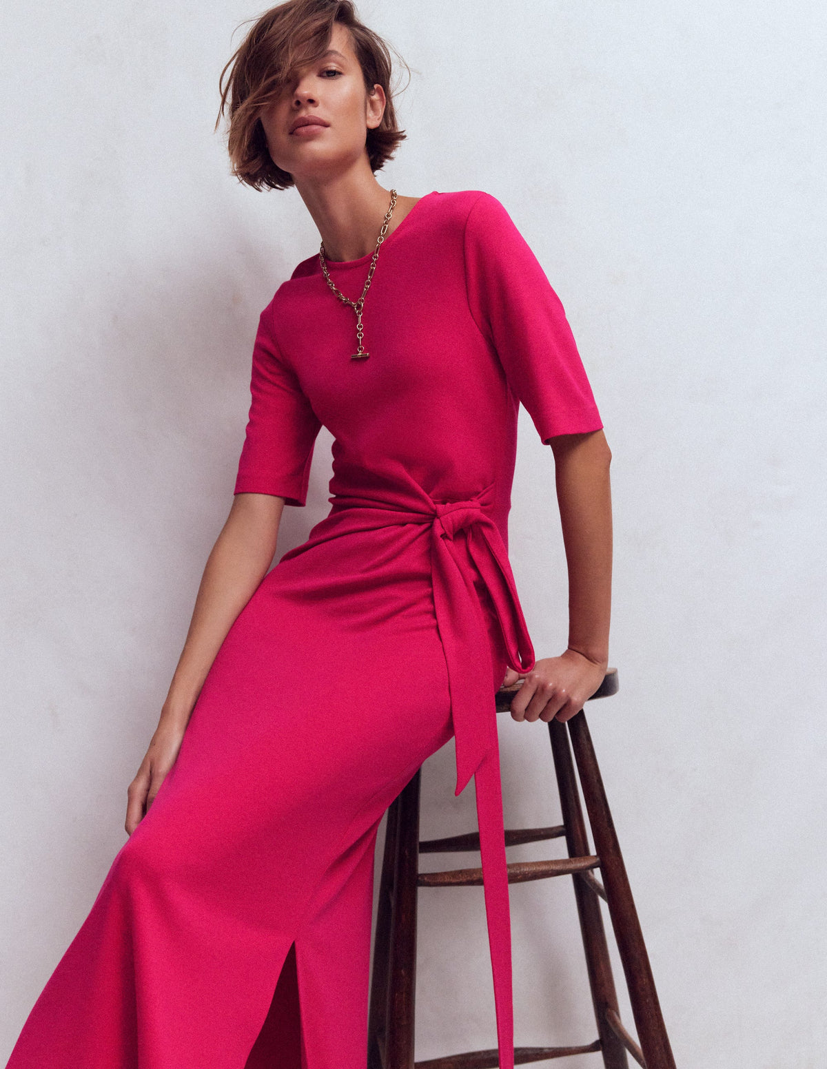 Zinnia Tie Jersey Ponte Dress - Vibrant Pink