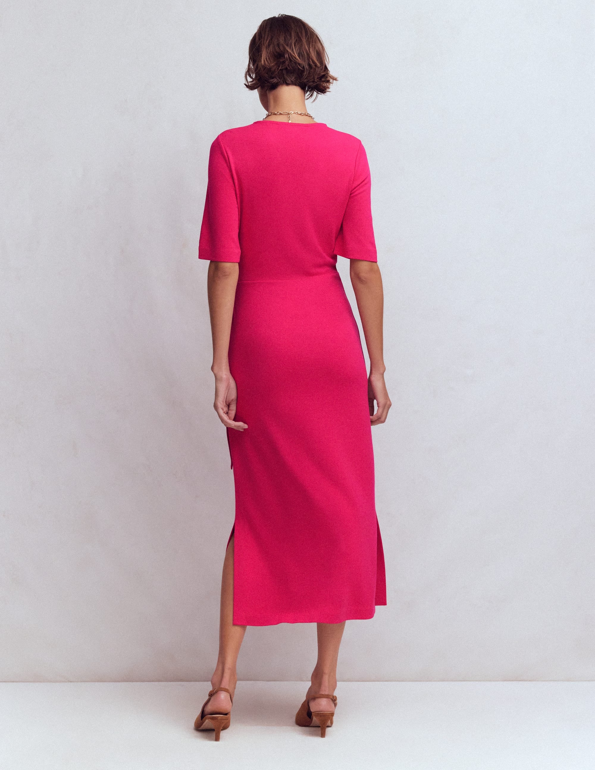 Zinnia Tie Jersey Ponte Dress-Vibrant Pink - Image 3