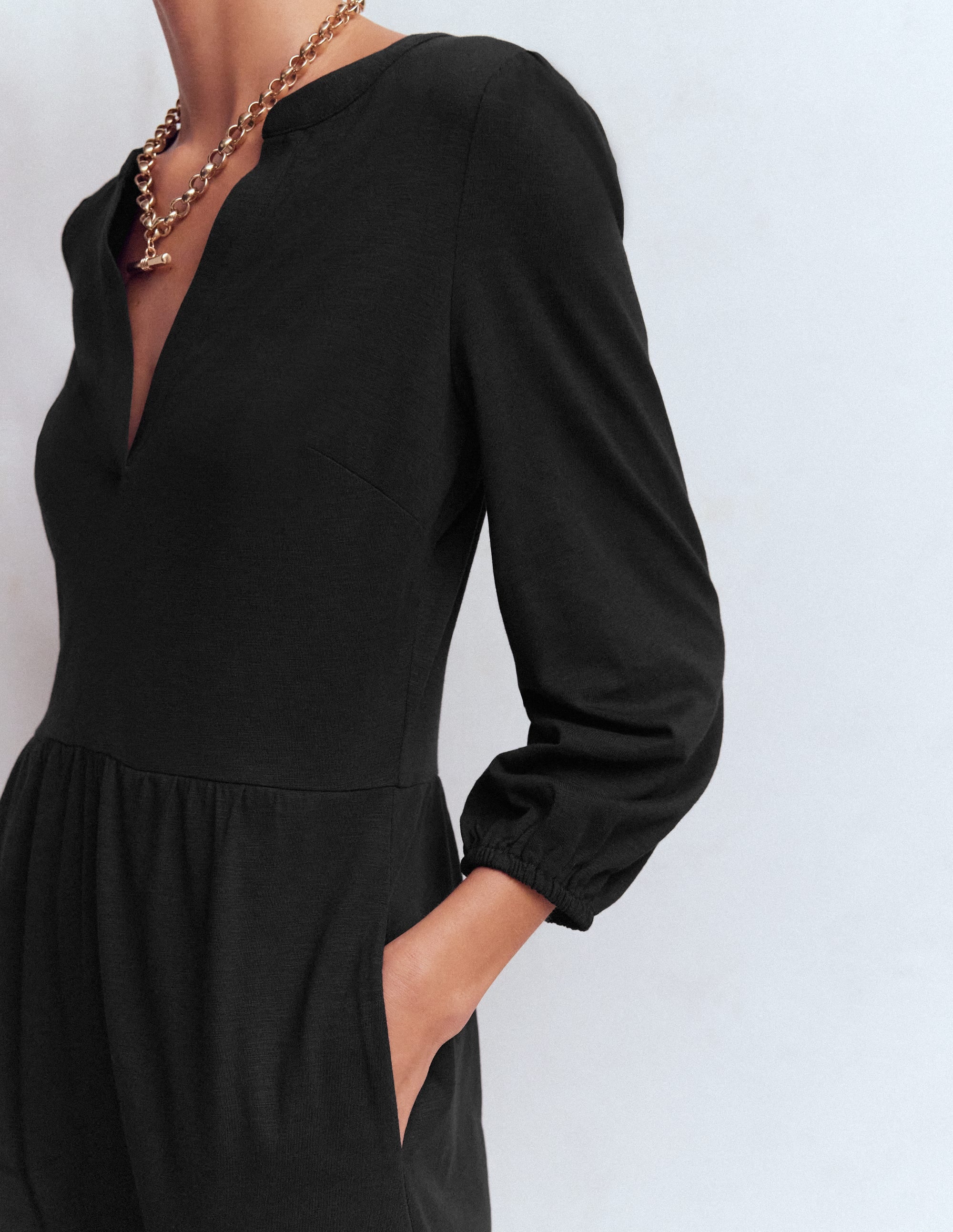 Cathy Notch Neck Jersey Dress-Black - Image 2
