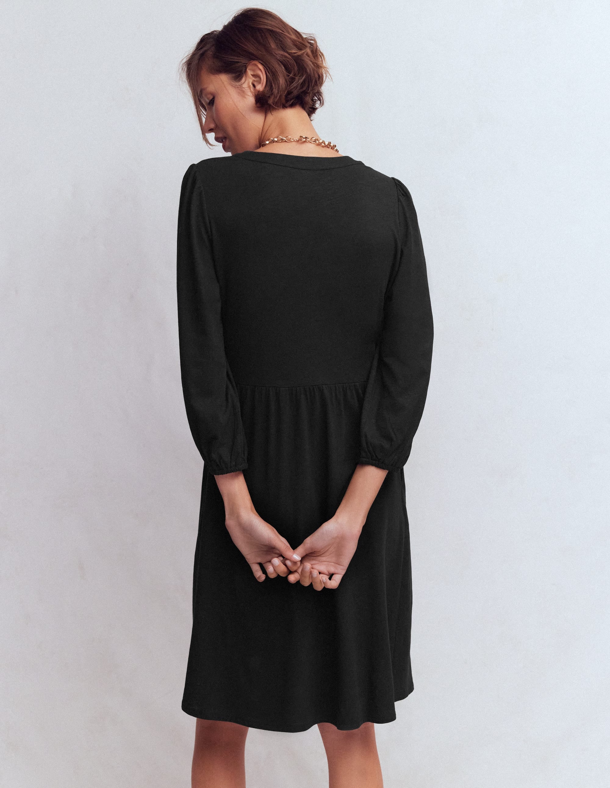 Cathy Notch Neck Jersey Dress-Black - Image 3