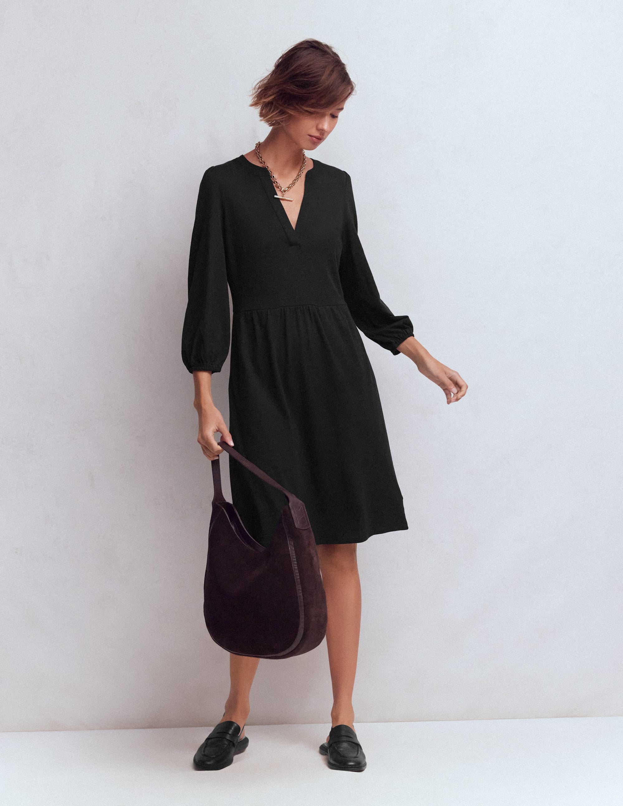Cathy Notch Neck Jersey Dress-Black - Image 4