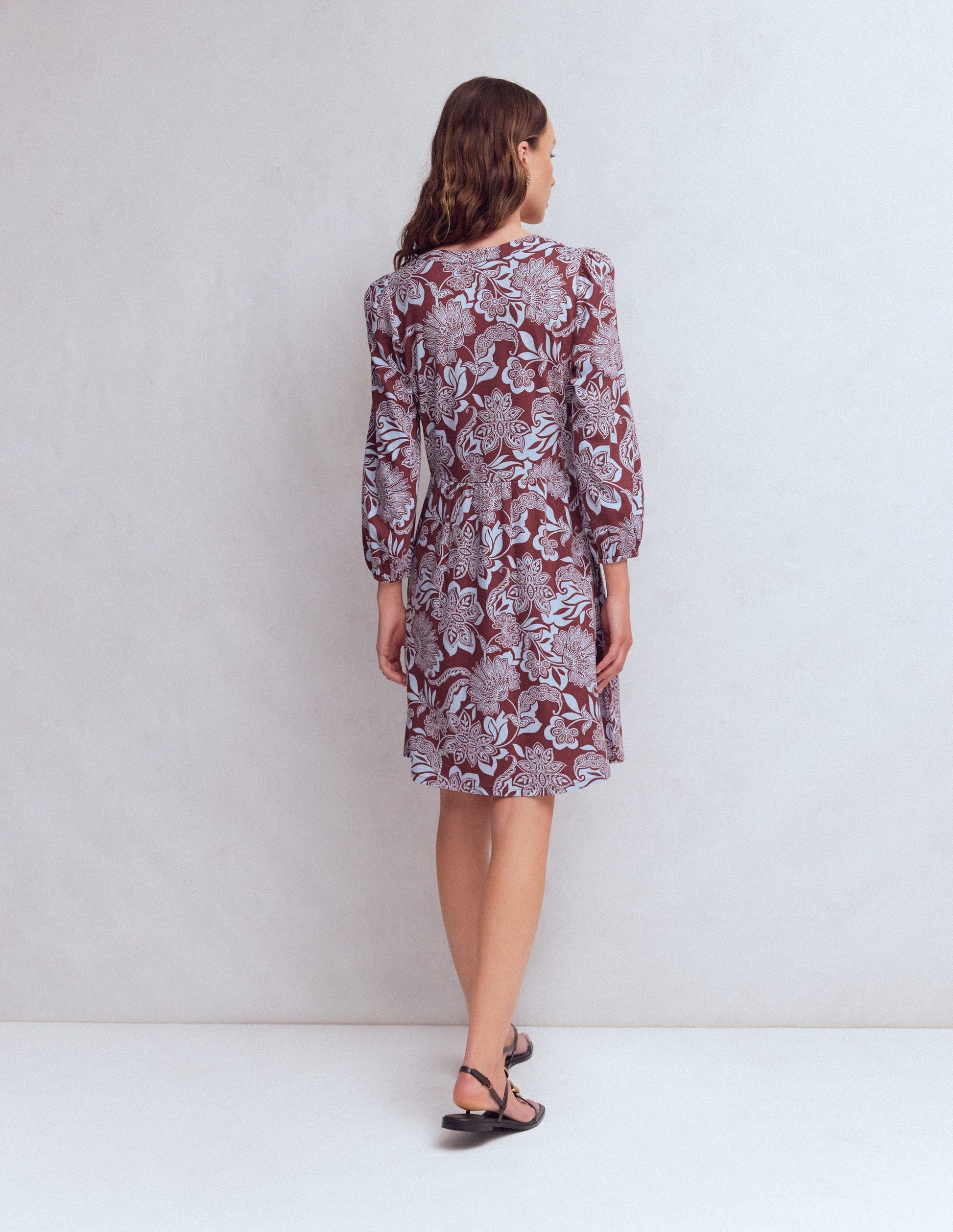 Cathy Notch Neck Jersey Dress-Roasted Brown, Elegant Blossom-3