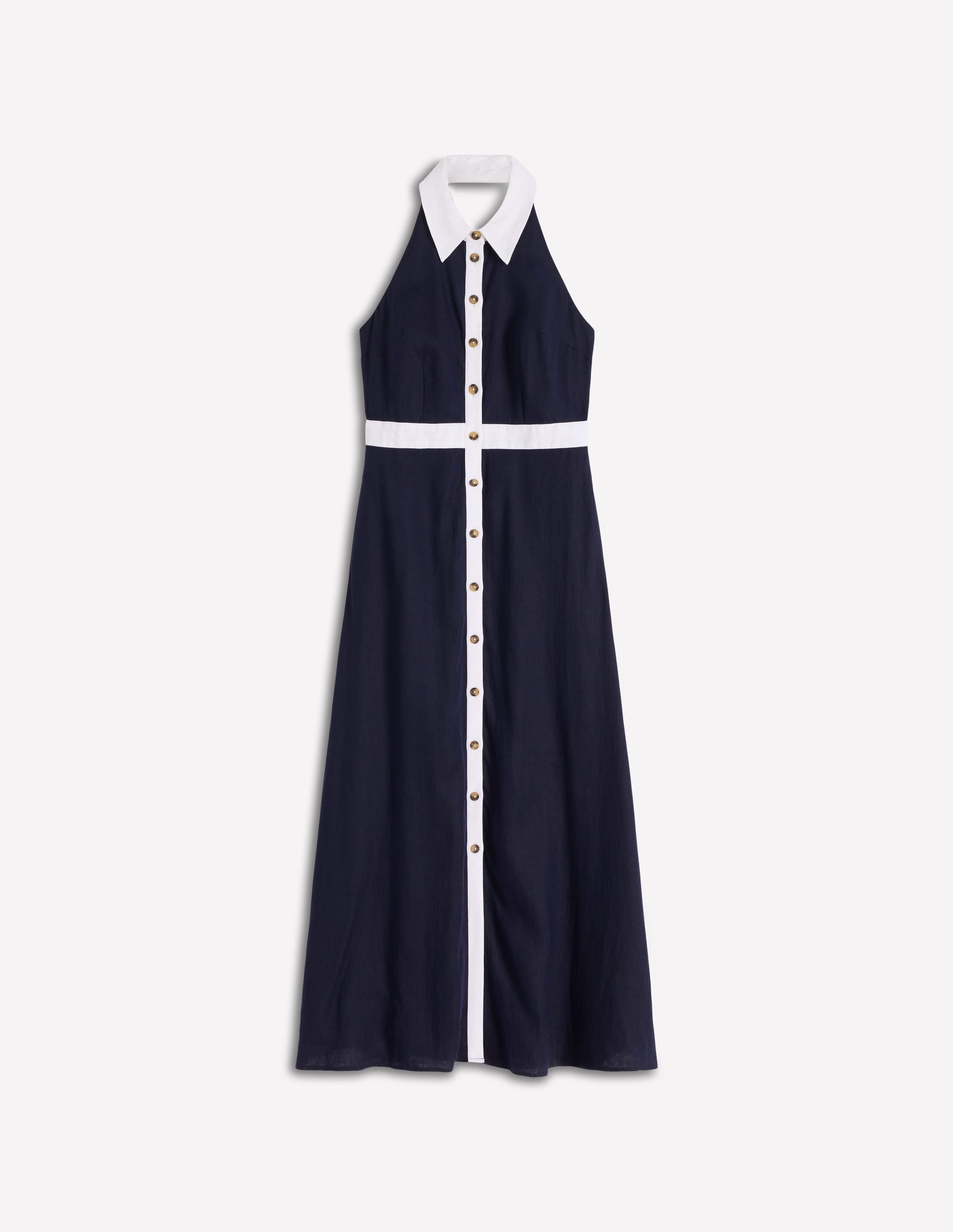 Halter Linen Blend Maxi Dress-Navy Ivory - Image 6