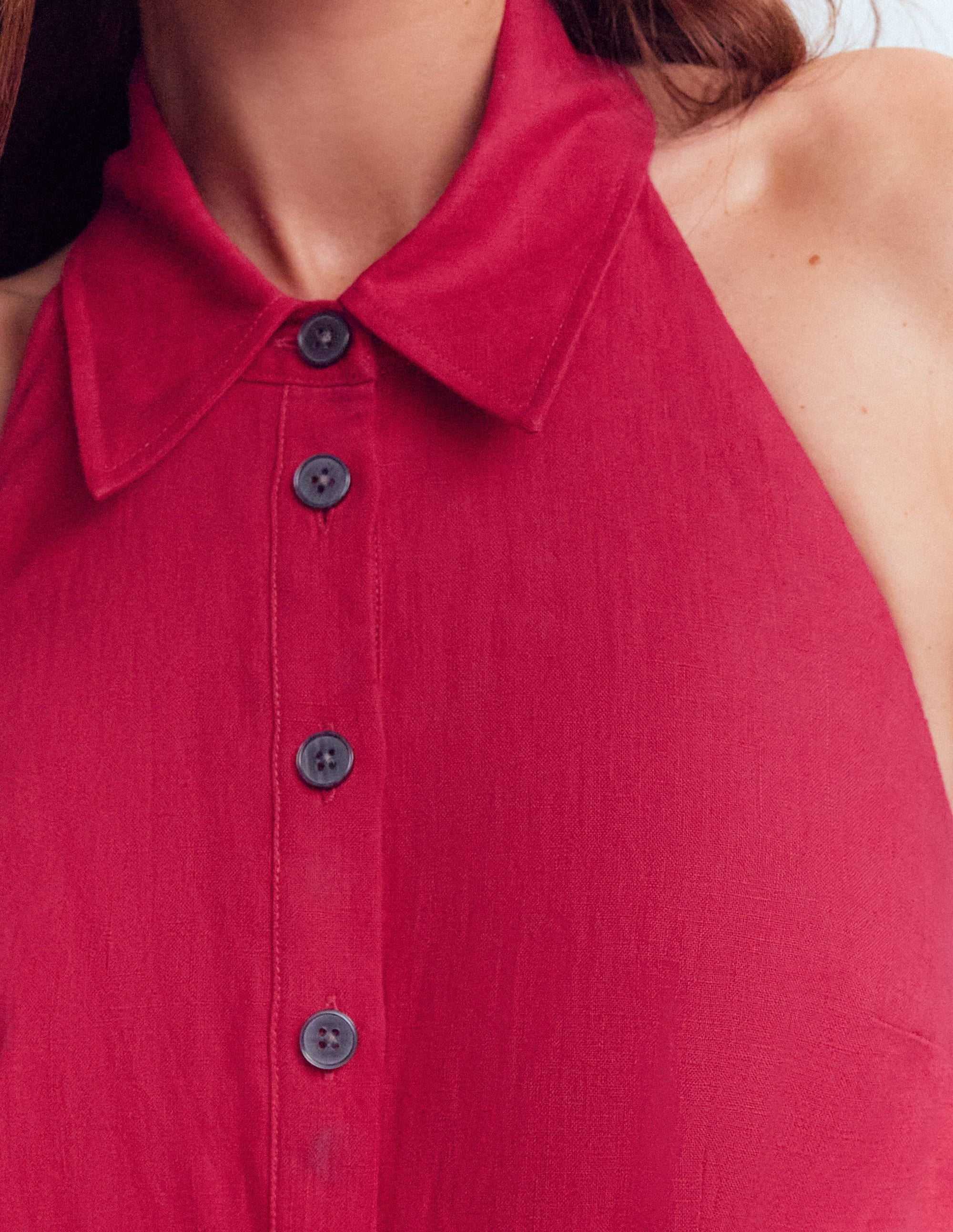 Halter Linen Blend Maxi Dress-Pomegranate - Image 2
