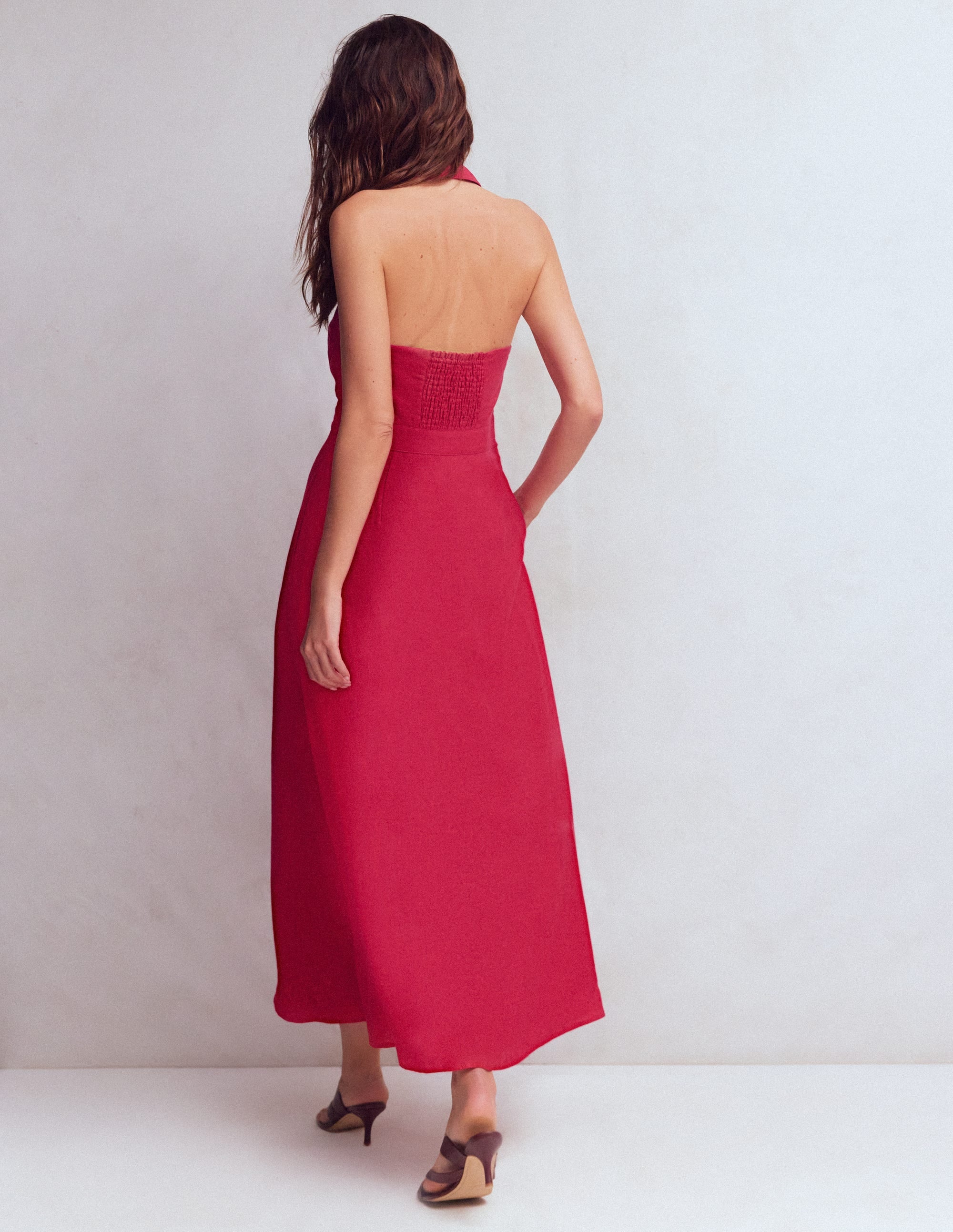 Halter Linen Blend Maxi Dress-Pomegranate - Image 3