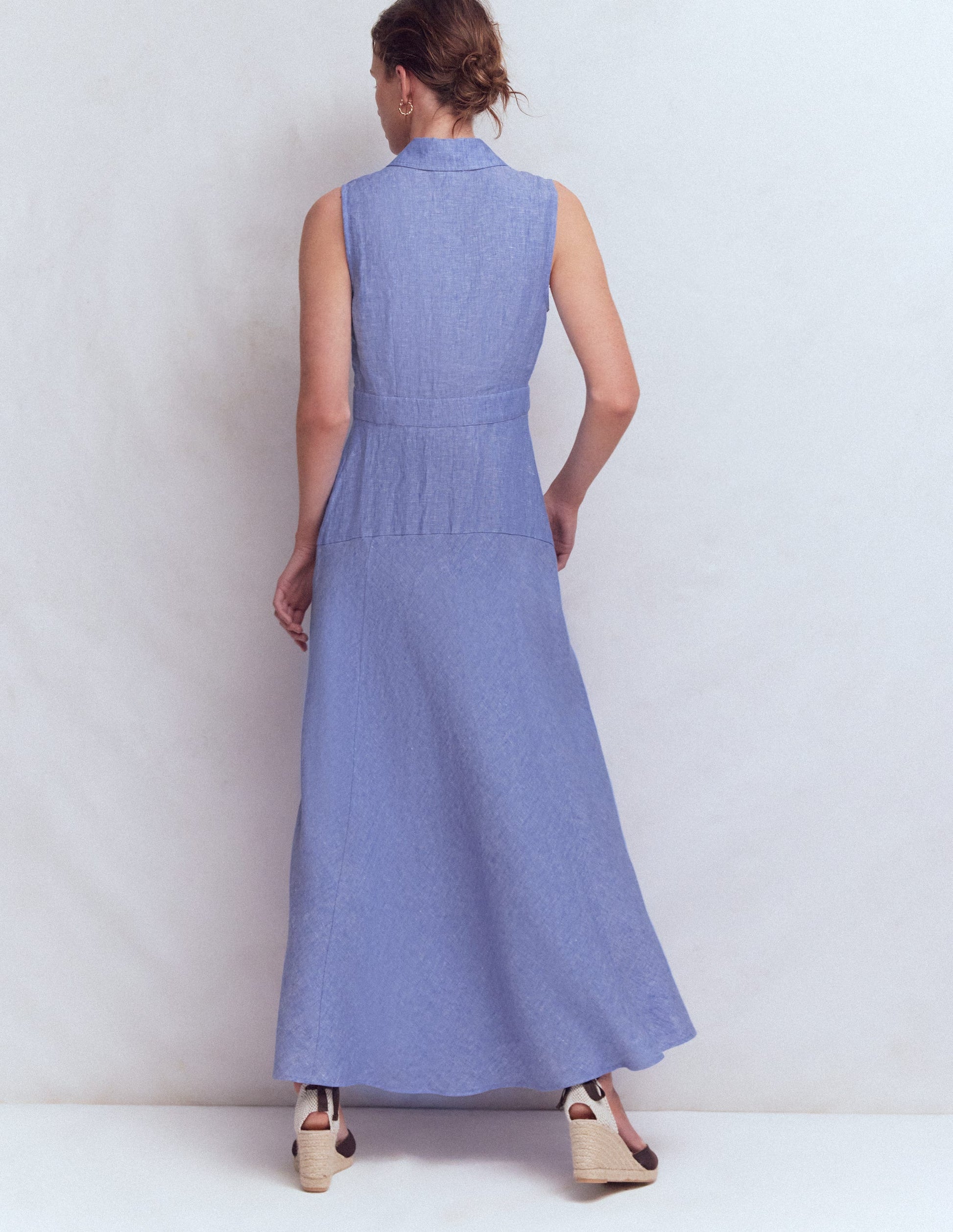 Erma Drop Waist Linen Dress-Chambray-3