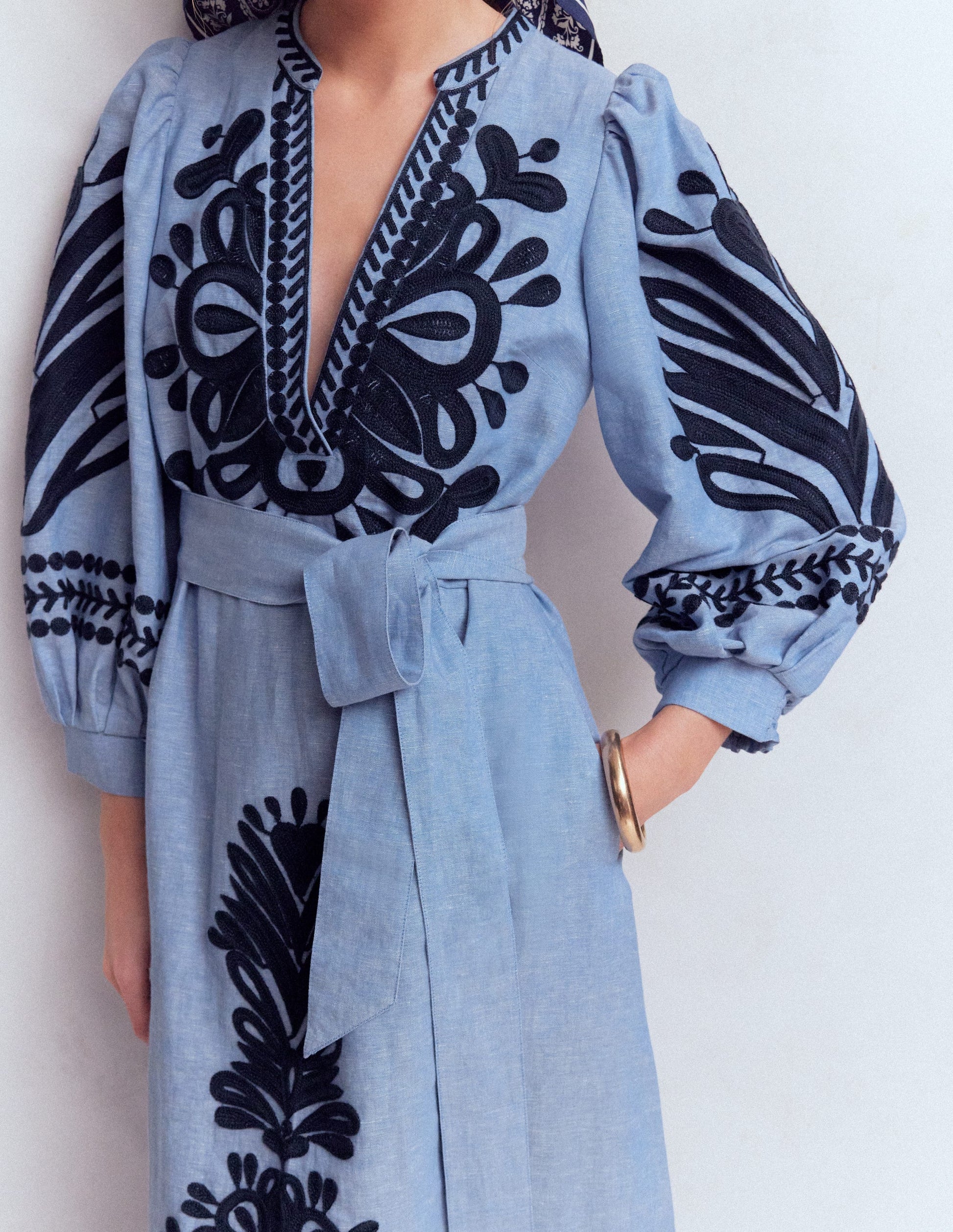 Octavia Linen Dress-Emb Chambray-7