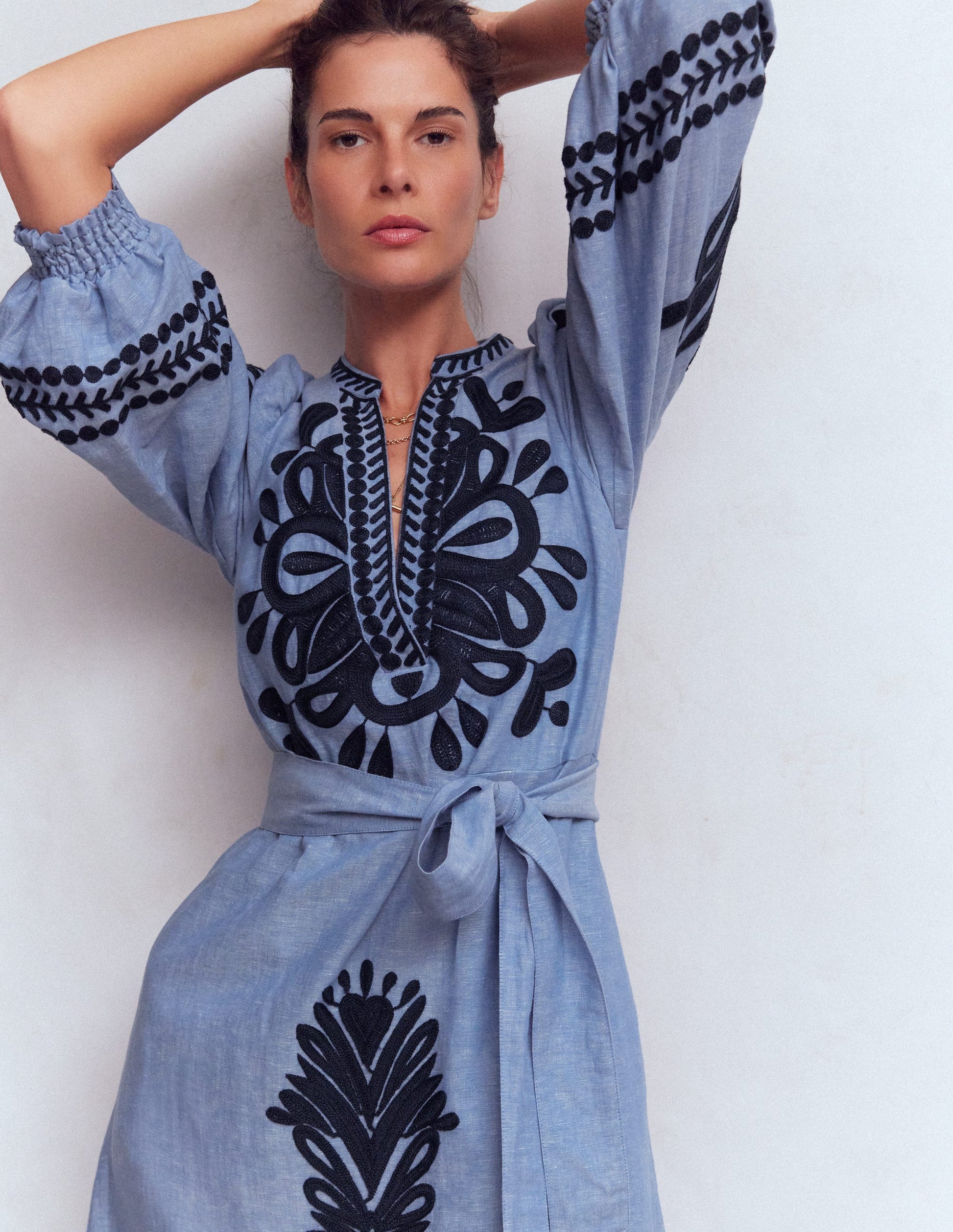 Octavia Linen Blend Dress-Embroidered Chambray | Boden Global Octavia Linen Blend Dress-Embroidered Chambray | Boden Global