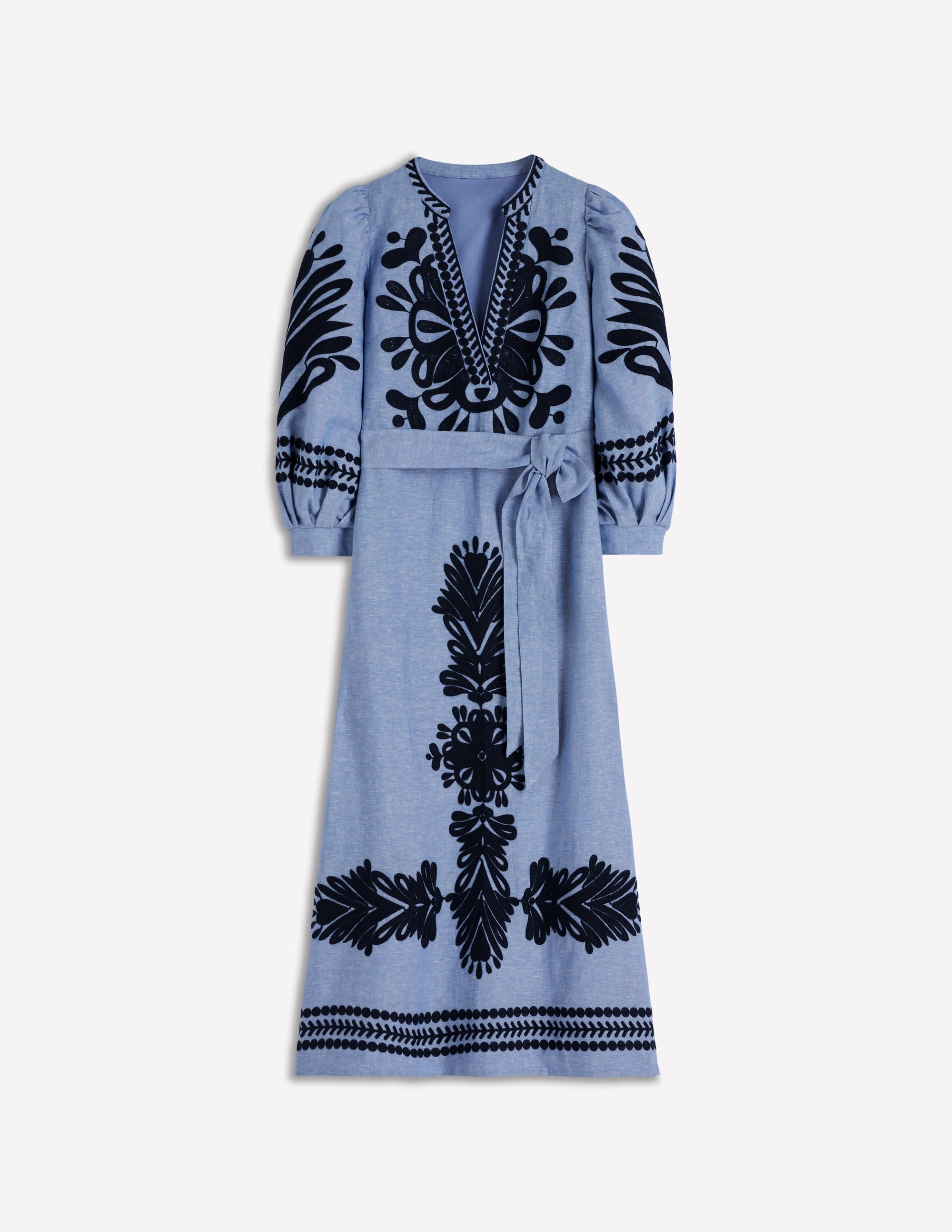 Octavia Linen Blend Dress-Embroidered Chambray - Image 8