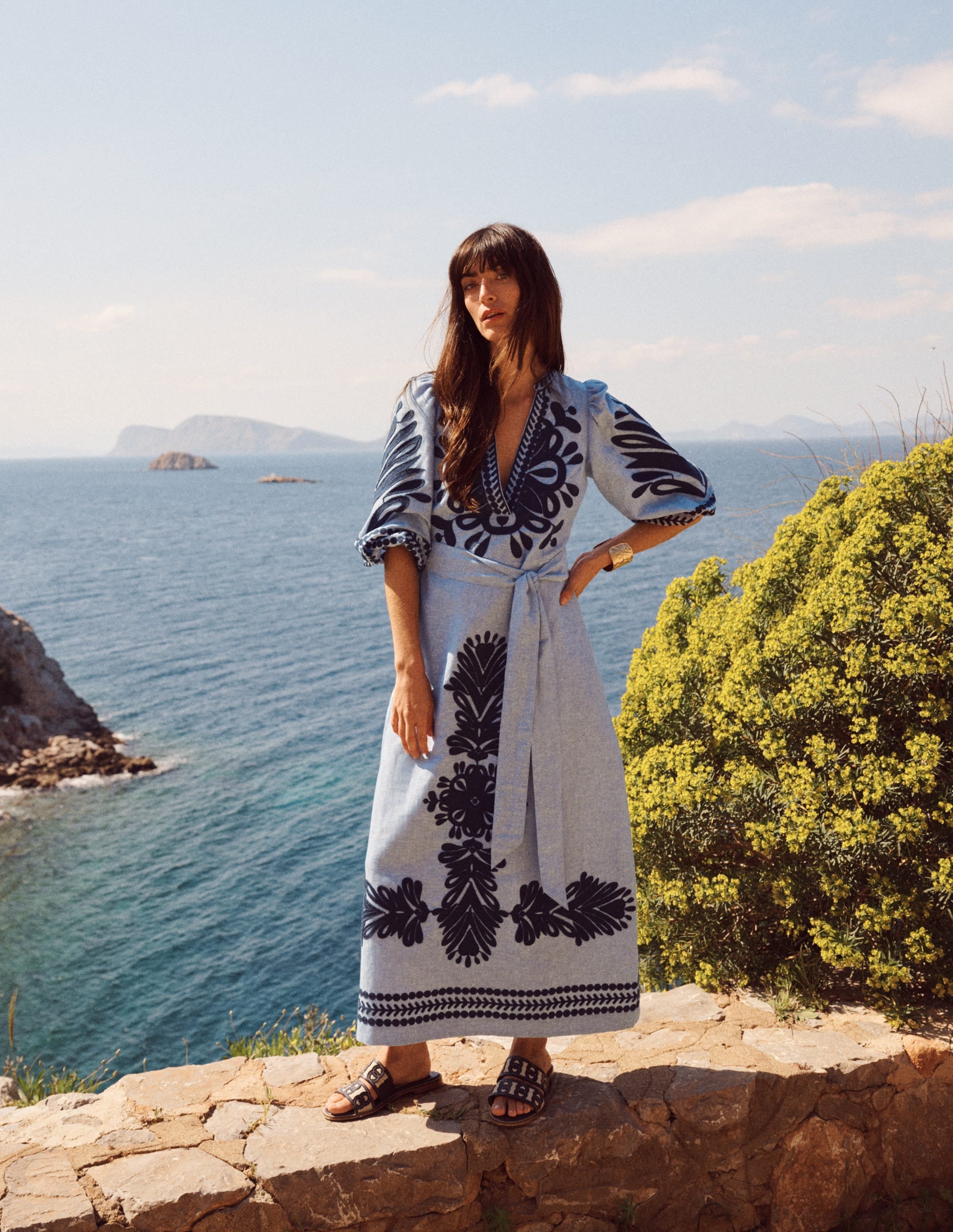Octavia Linen Blend Dress-Embroidered Chambray - Image 6