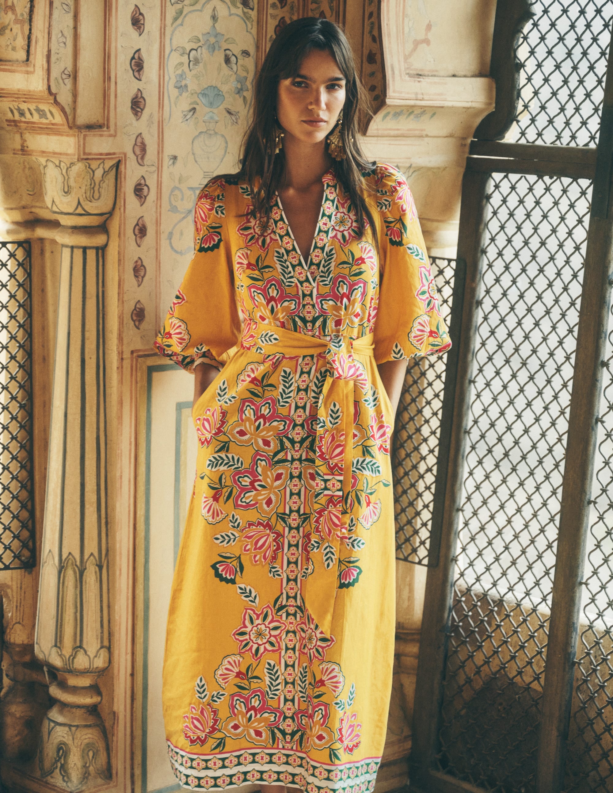 Octavia Linen Blend Dress-Yellow Blossom Elegance - Image 5