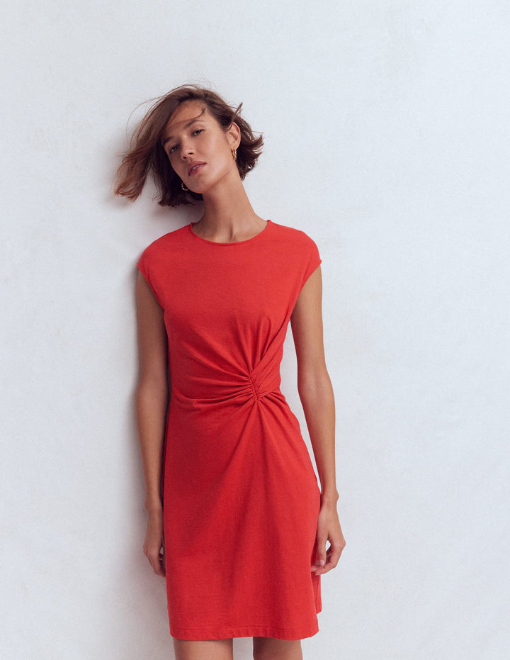 Delilah Twist Short Dress-Red Coral