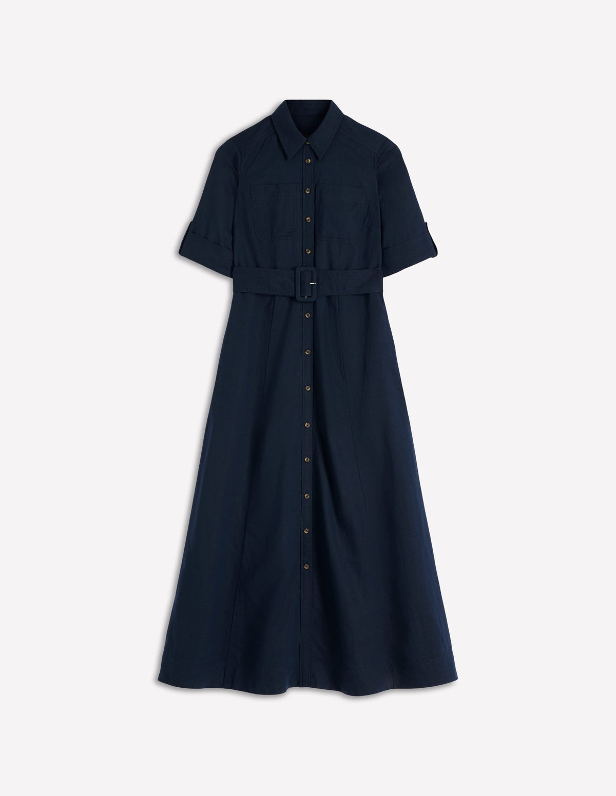 Ora Linen Blend Shirt Dress-Navy - Image 6