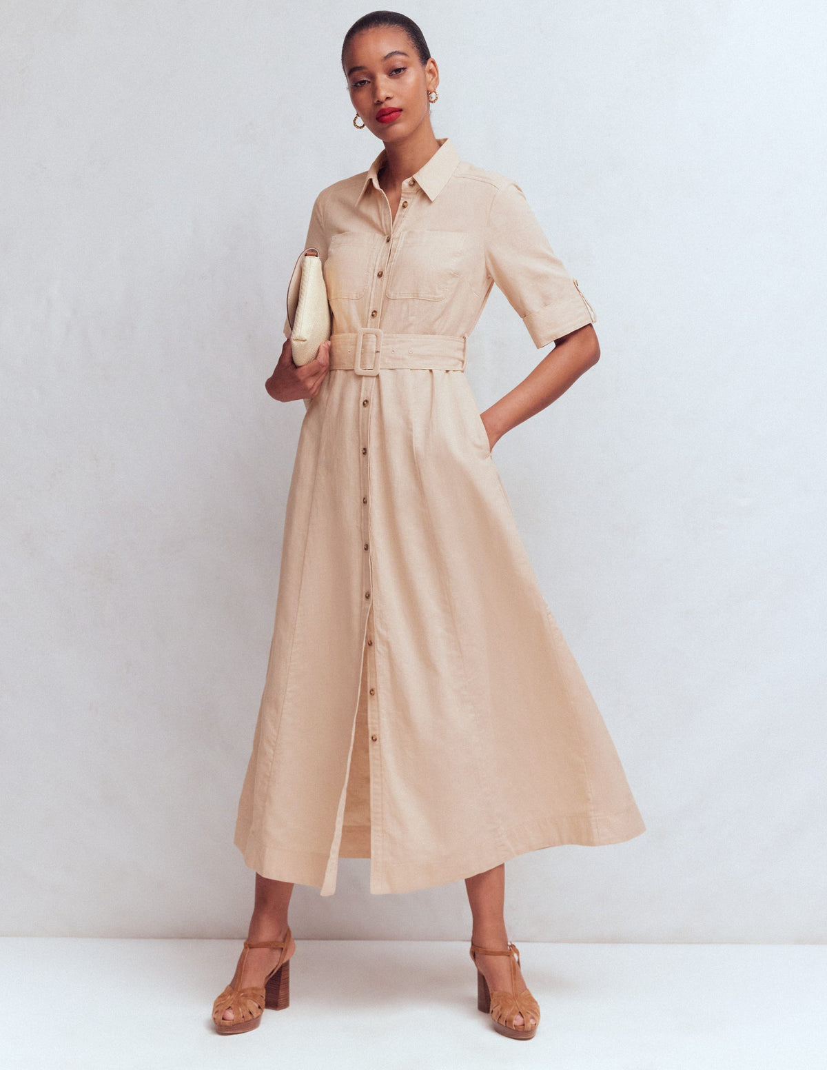 Ora Linen Blend Shirt Dress-Coffee - Image 5