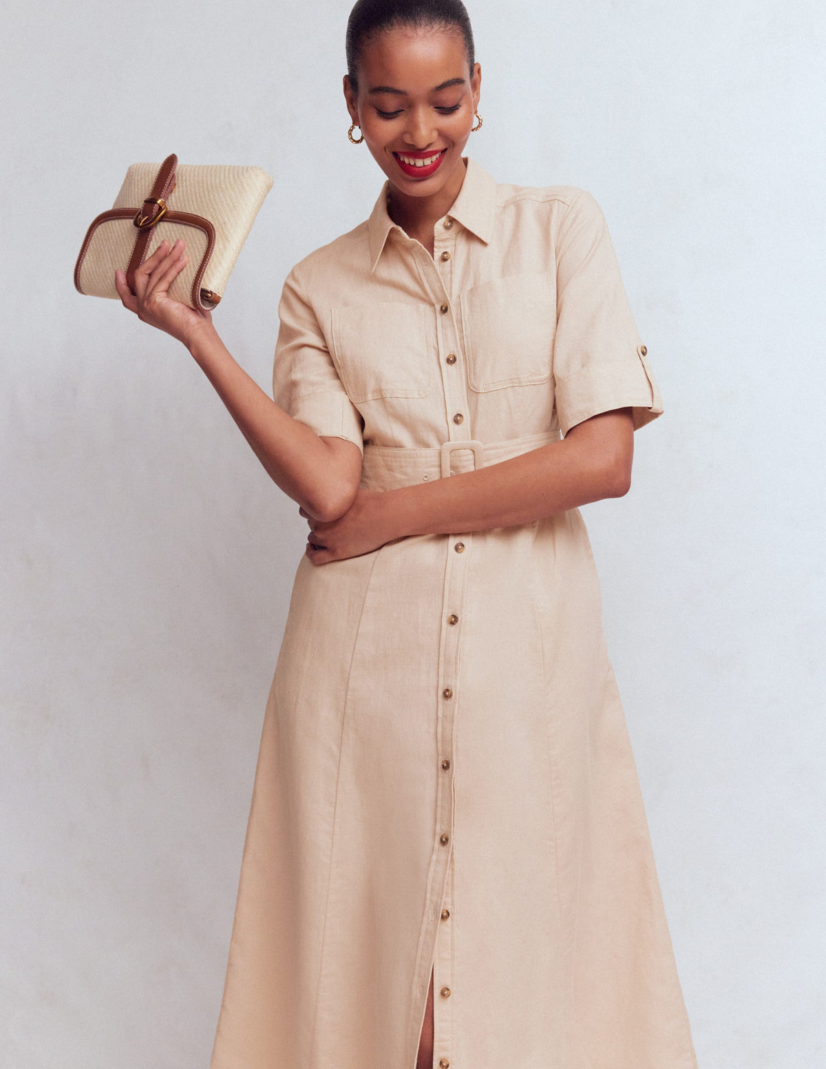 Ora Linen Blend Shirt Dress-Coffee - Image 6