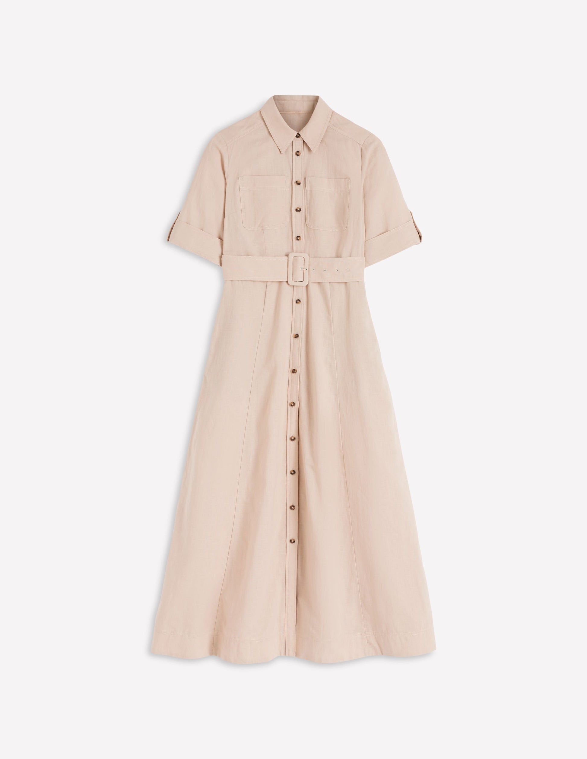 Ora Linen Blend Shirt Dress-Coffee-8