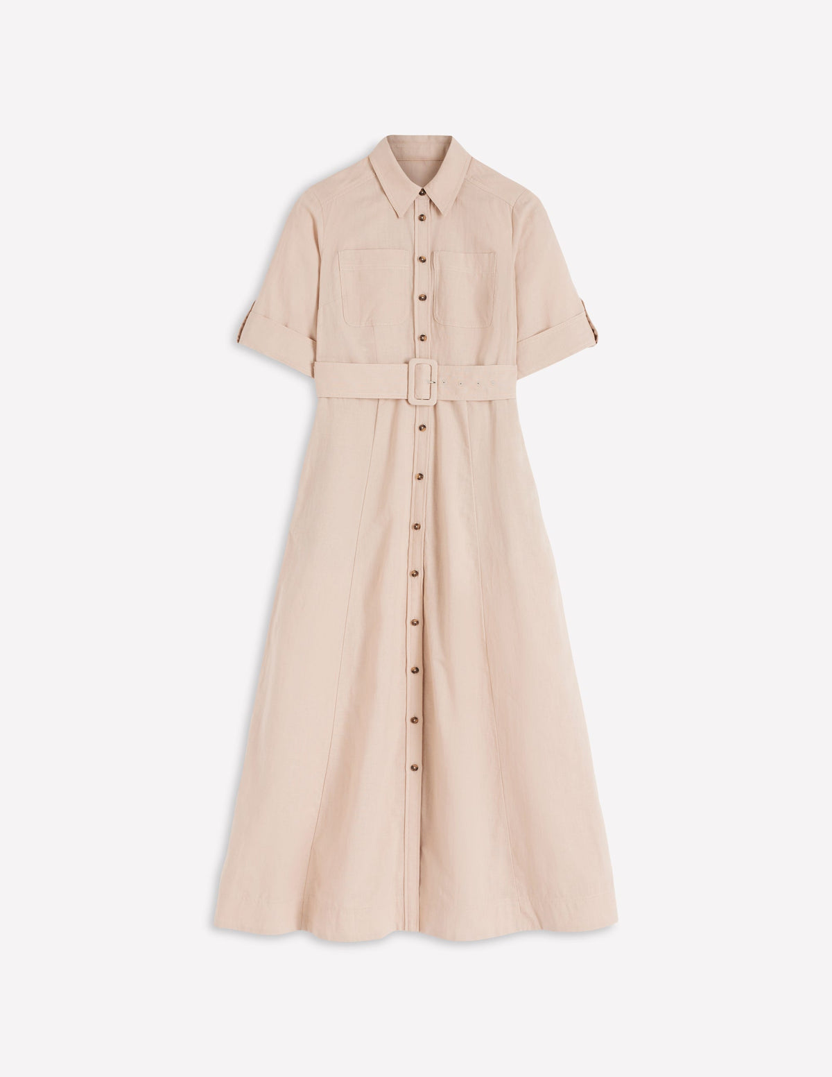 Ora Linen Blend Shirt Dress-Coffee - Image 8