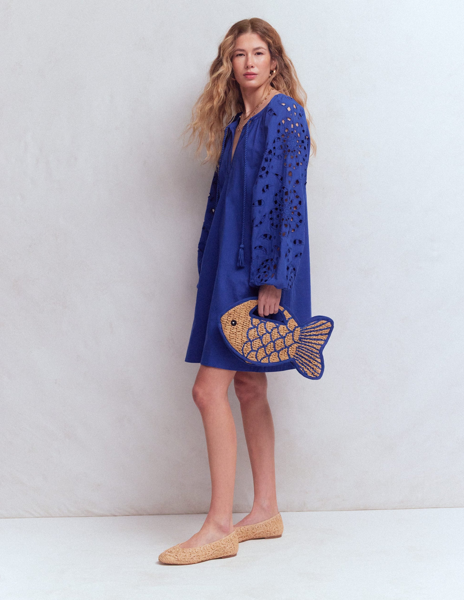 Embroidered Sleeve Kaftan-Blue Embroidery-1