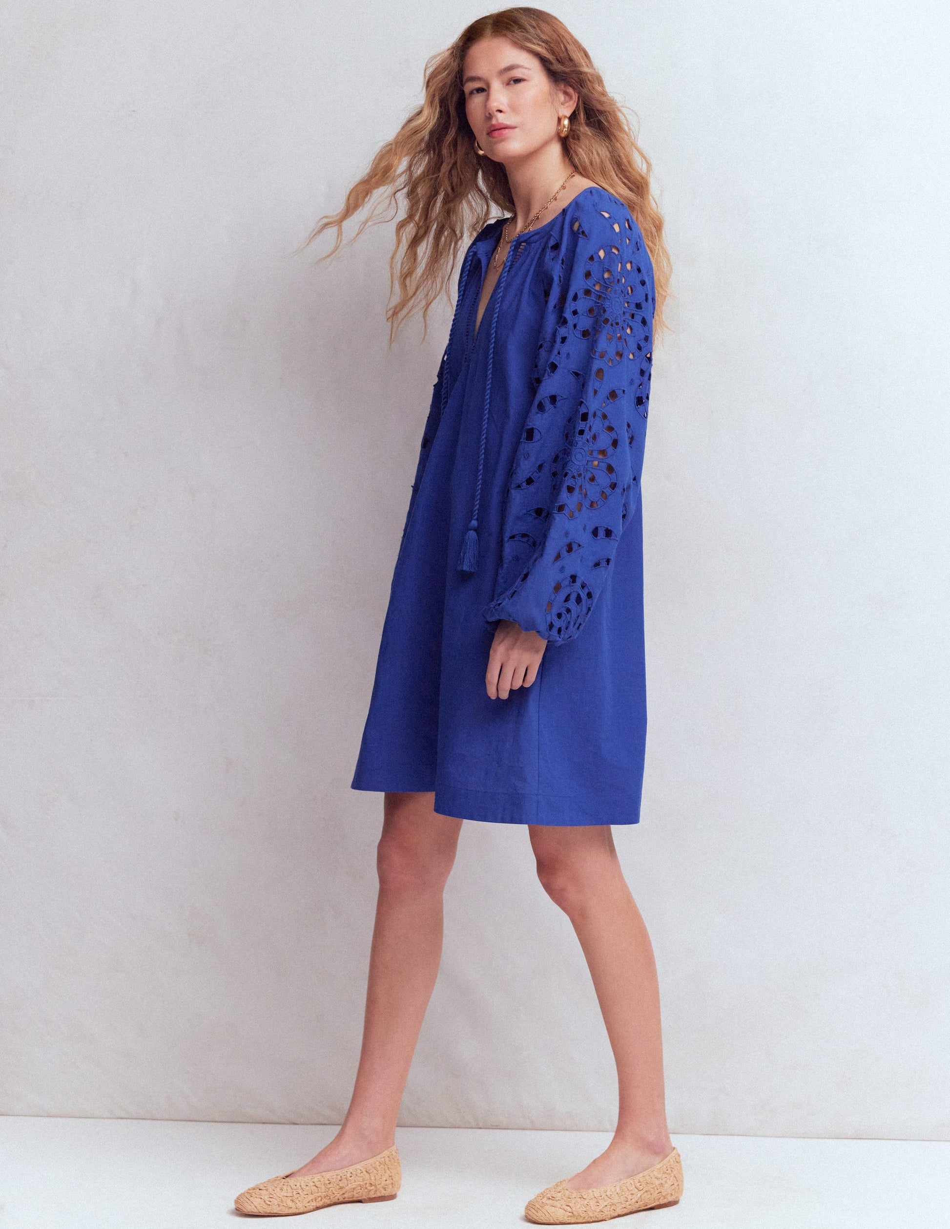 Embroidered Sleeve Kaftan-Blue Embroidery-4