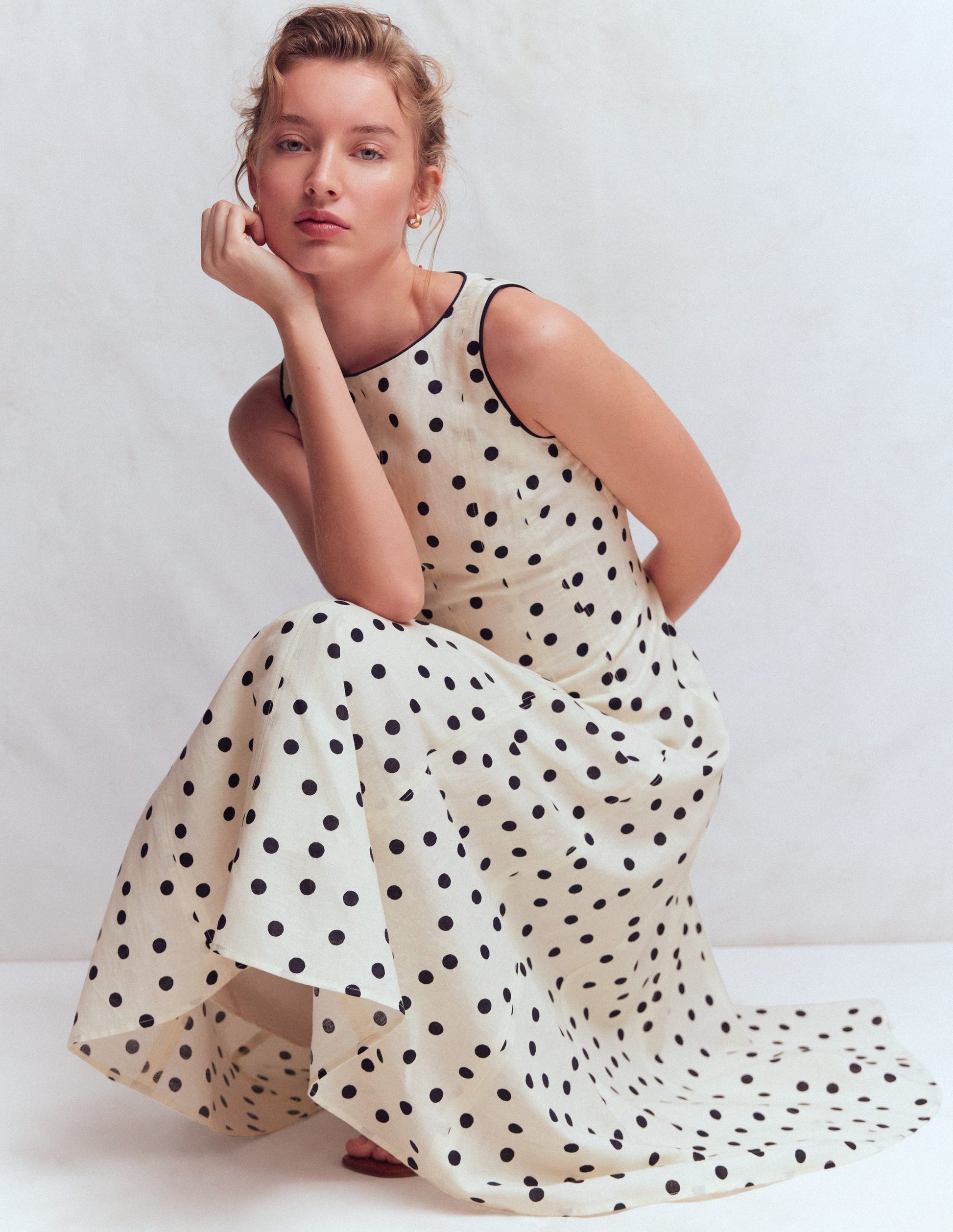 Annet Linen Blend Midi Dress-Ivory Painted Dot Spaced-1