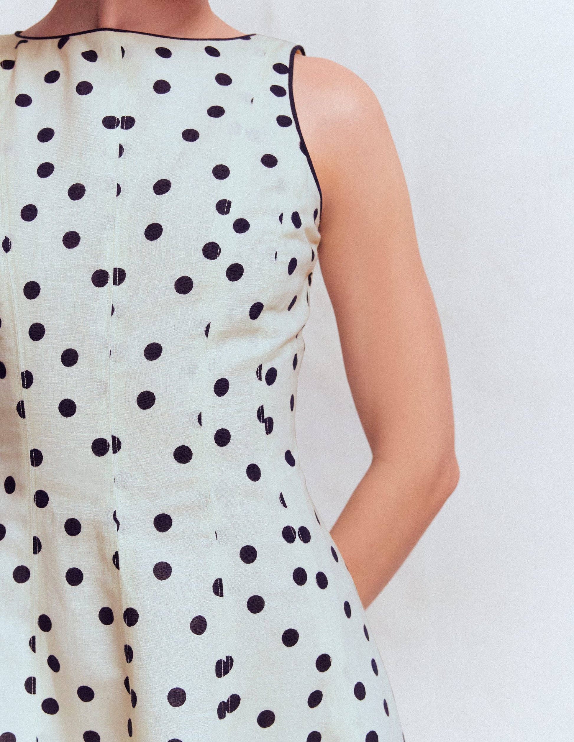 Annet Linen Blend Midi Dress-Ivory Painted Dot Spaced-2