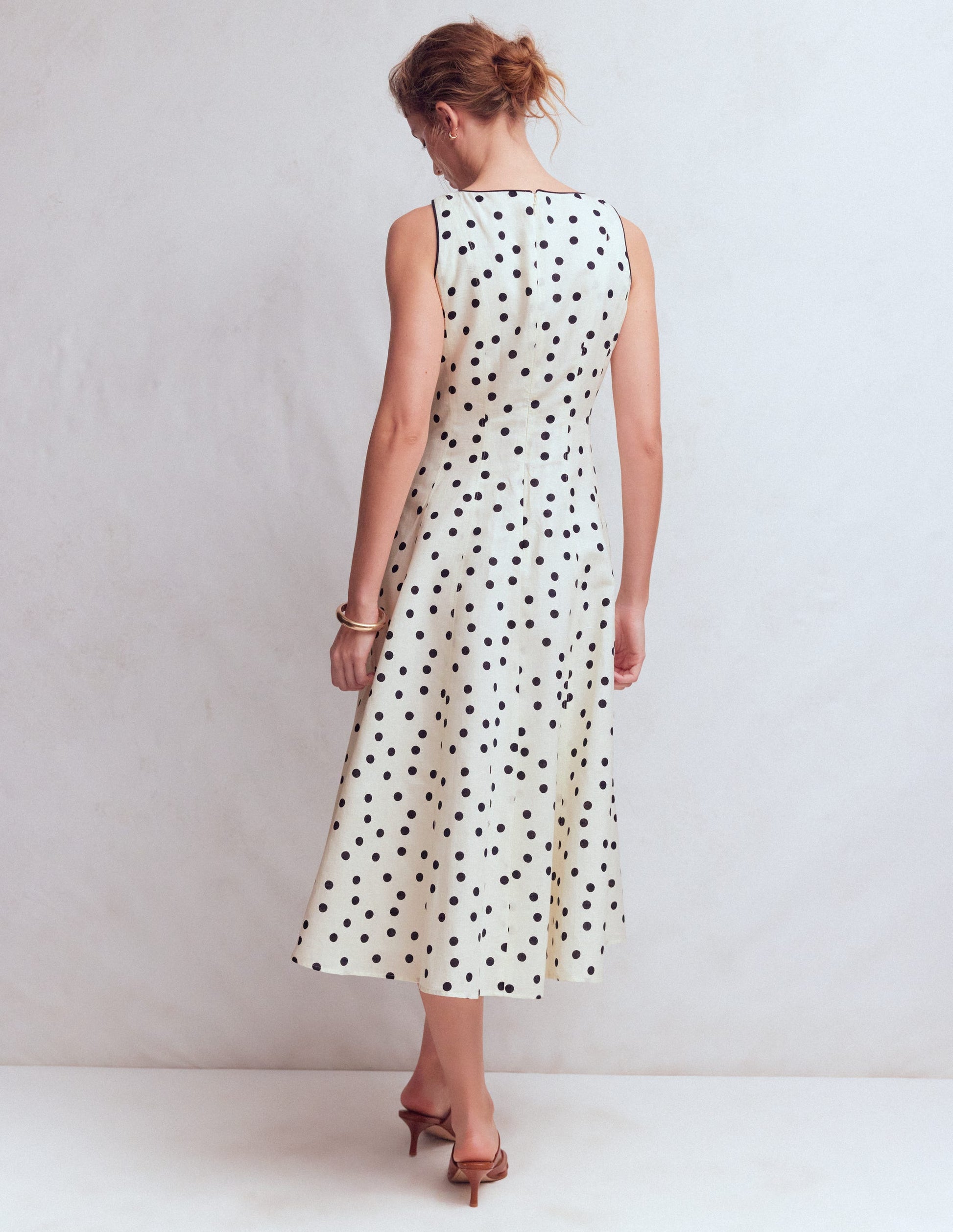 Annet Linen Blend Midi Dress-Ivory Painted Dot Spaced-3