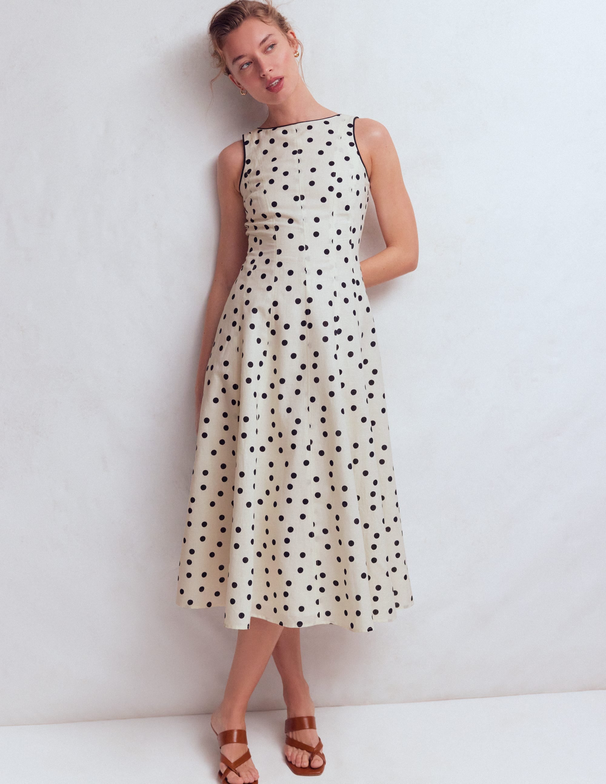 Annet Linen Blend Midi Dress-Ivory Painted Dot Spaced - Image 4
